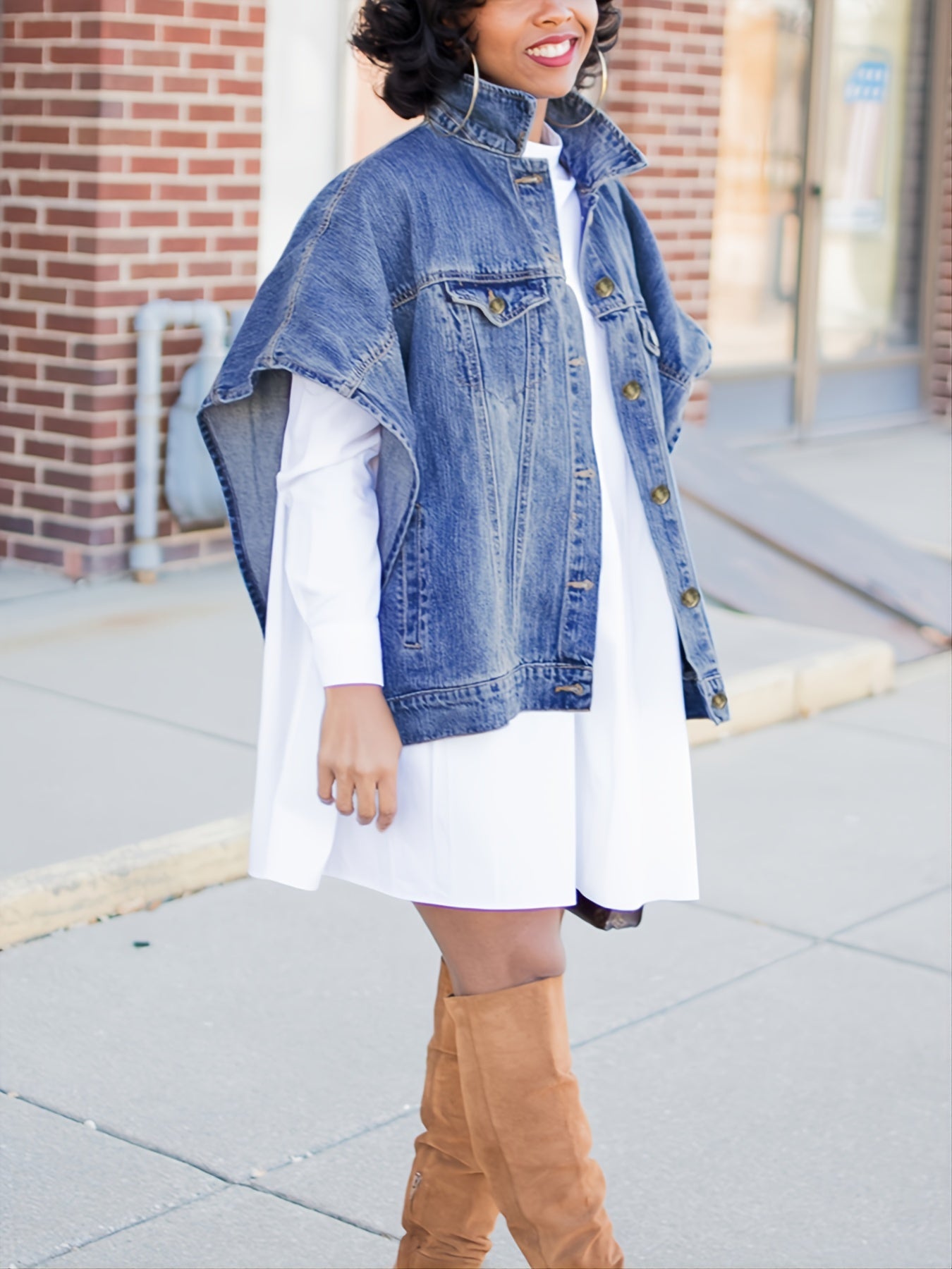gbolsos Loose Denim Cloak Jackets, Women's Denim Poncho Cloak Cape, Washed Blue Denim Jackets, Denim Vest