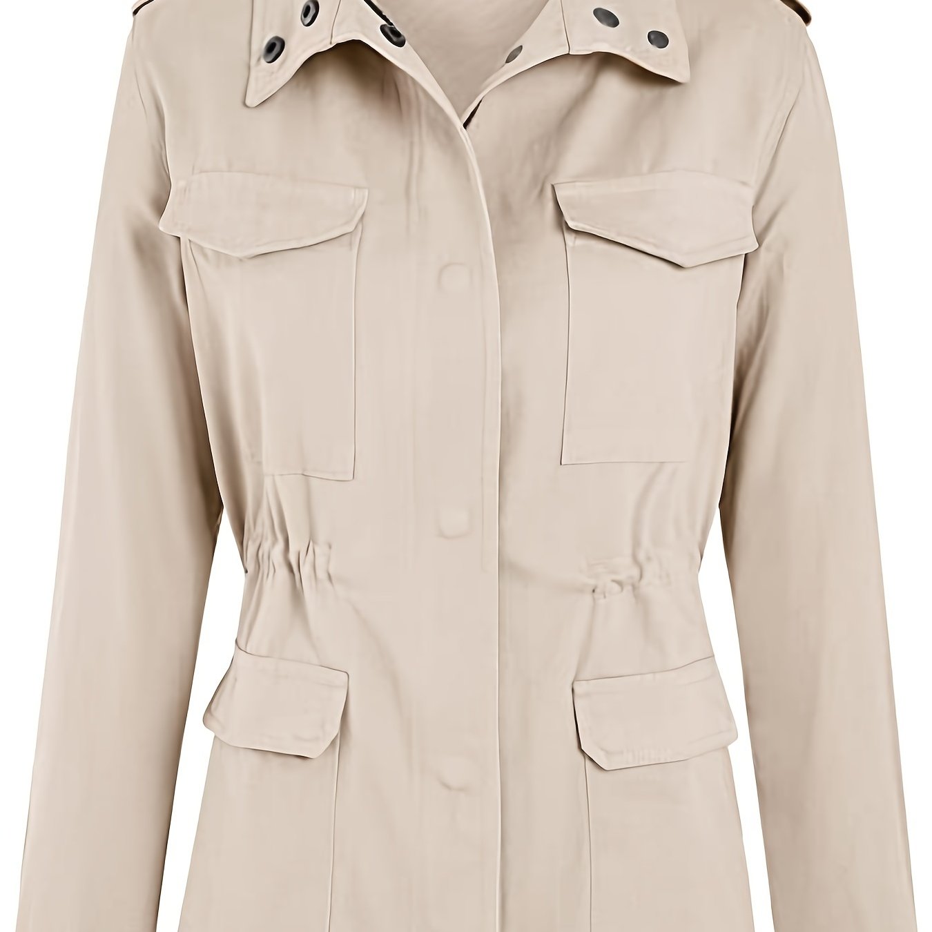 gbolsos Solid Stand Collar Long Sleeve Pockets Jacket, Winter Warm Zipper Button Casual Outerwear, Women's Clothing