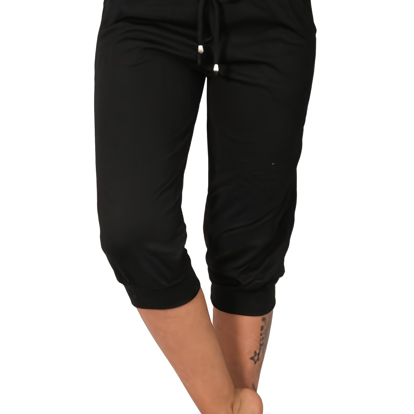 gbolsos Drawstring Workout Cropped Pants, Casual Solid Summer Pants With Pockets, Women's Clothing