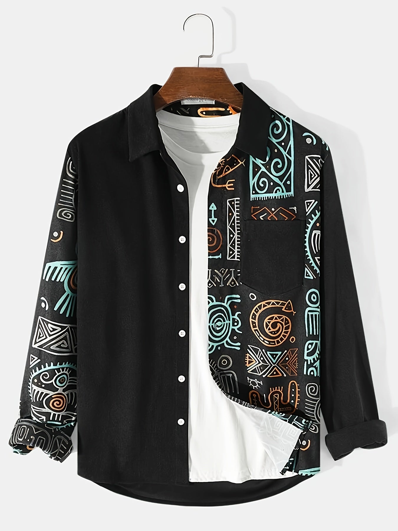 gbolsos Fashionable And Simple Men's Long Sleeve Retro Casual Lapel Simple Color Blocking Shirt, Trendy And Versatile, Suitable For Dates