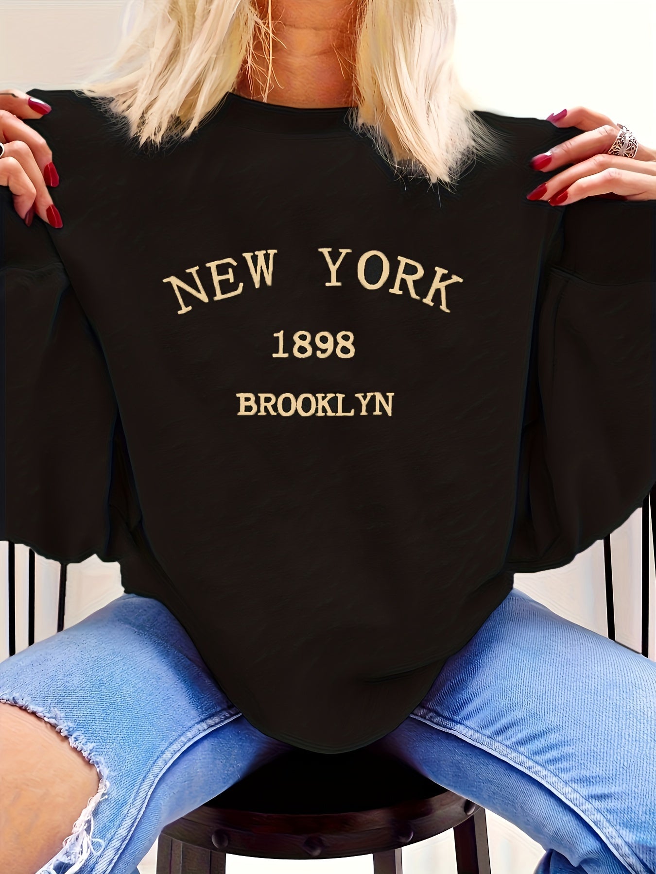 Letter Print Pullover Sweatshirt, Casual Long Sleeve Crew Neck Sweatshirt, Women's Clothing