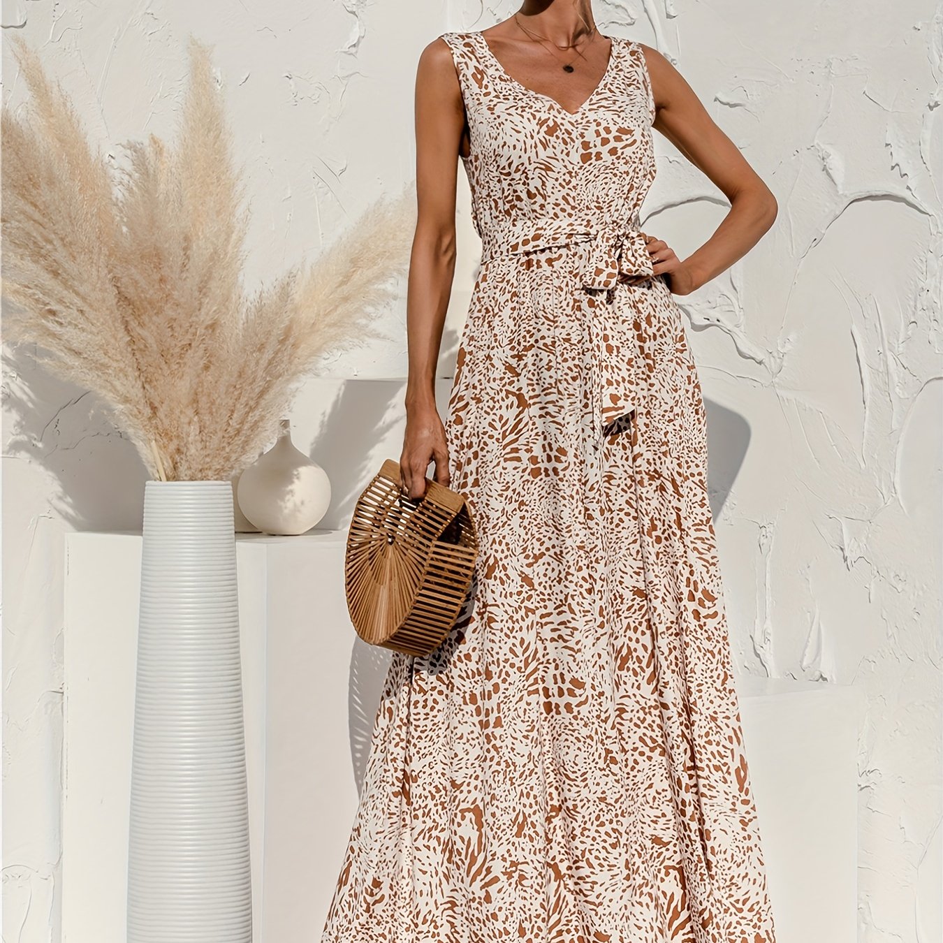 2025 gbolsos Women's Dresses V Neck Floral Print Maxi Dresses