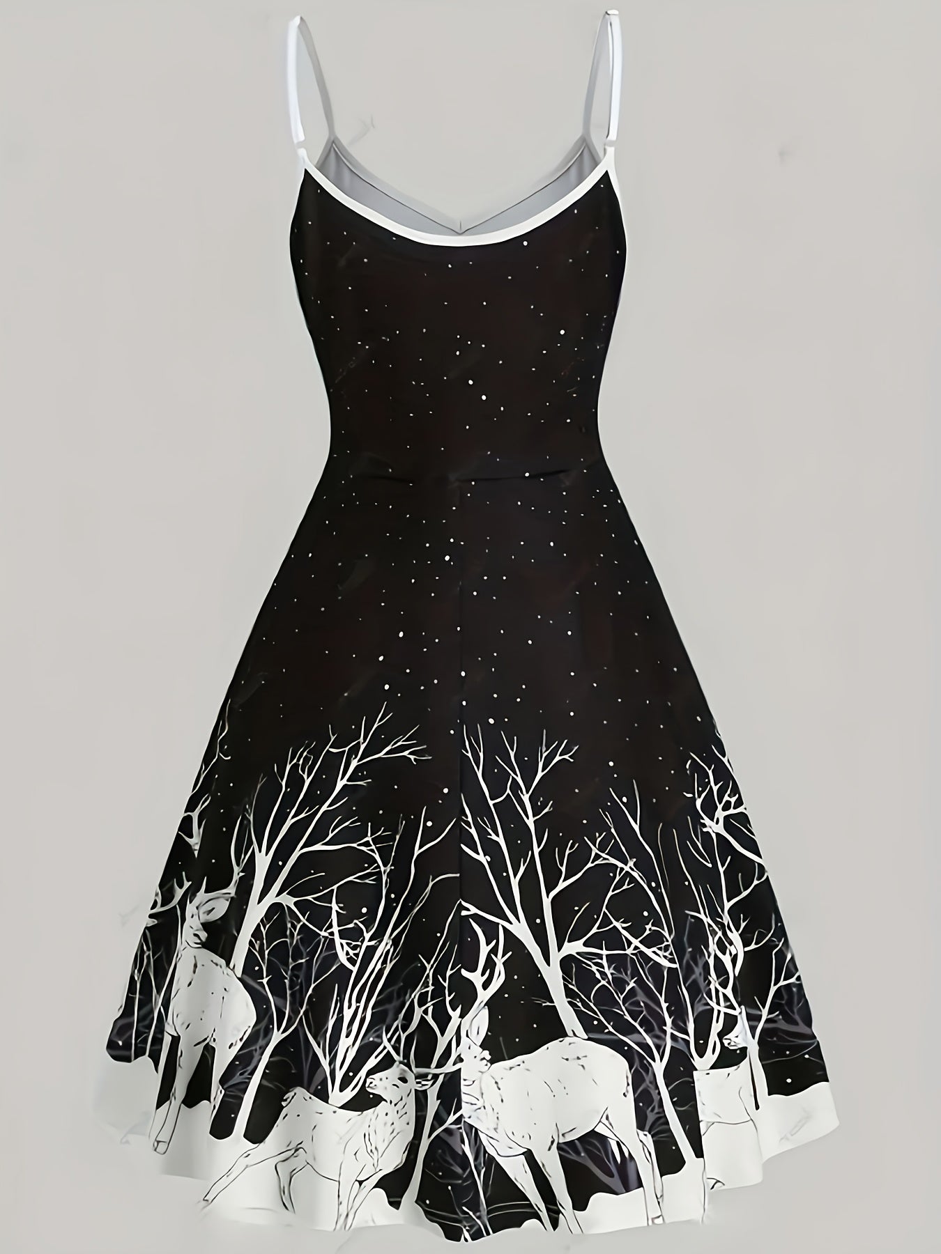 gbolsos Animal Print Spaghetti Strap Christmas Dress, Elegant Sleeveless Party Dress, Women's Clothing