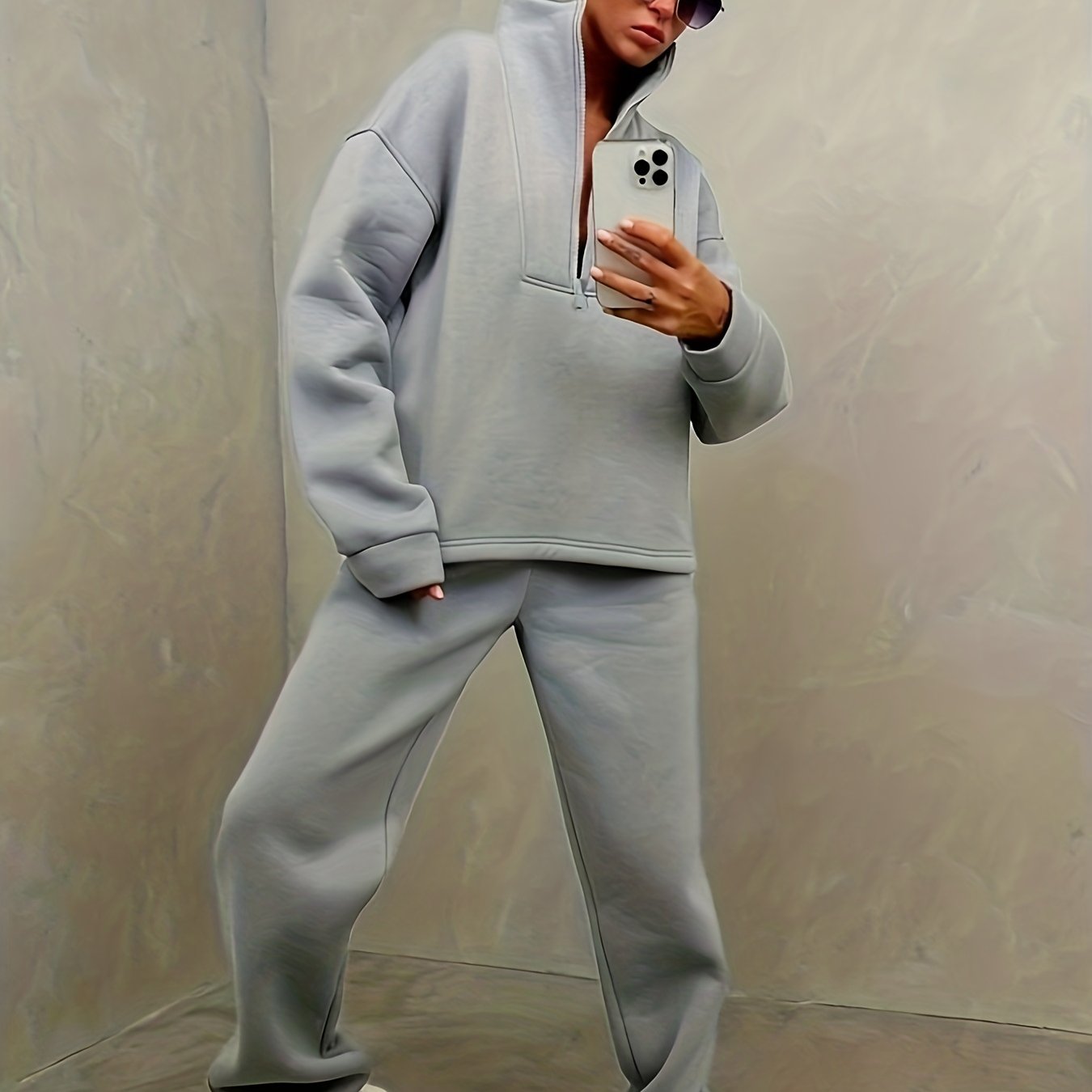 gbolsos Women's 2 Pieces Casual Sports Set, Half Zipper Long Sleeve Sweatshirt & Slant Pocket Sweatpants, Women's Clothing
