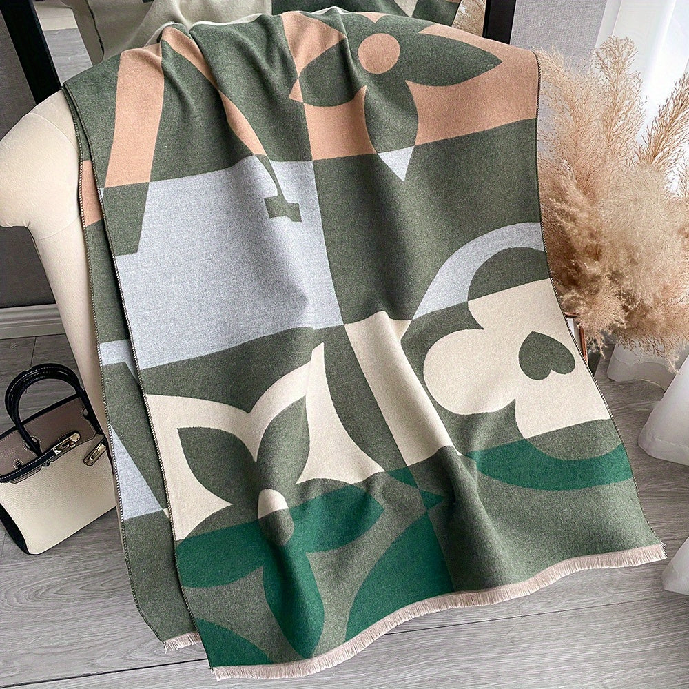 gbolsos Stylish Jacquard Fringe Scarf Elegant Imitation Cashmere Warm Wrap Shawl Autumn Winter Thick Coldproof Unisex Scarf