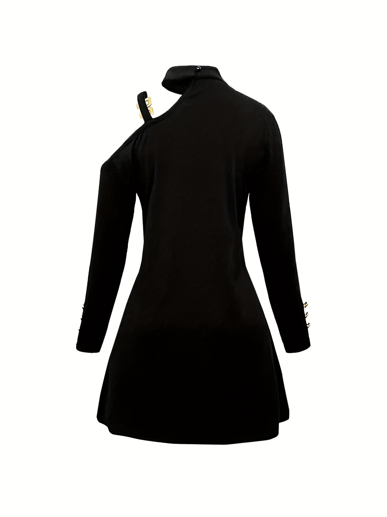 gbolsos Chain Linked Asymmetrical Dress, Casual Long Sleeve Bodycon Dress, Women's Clothing