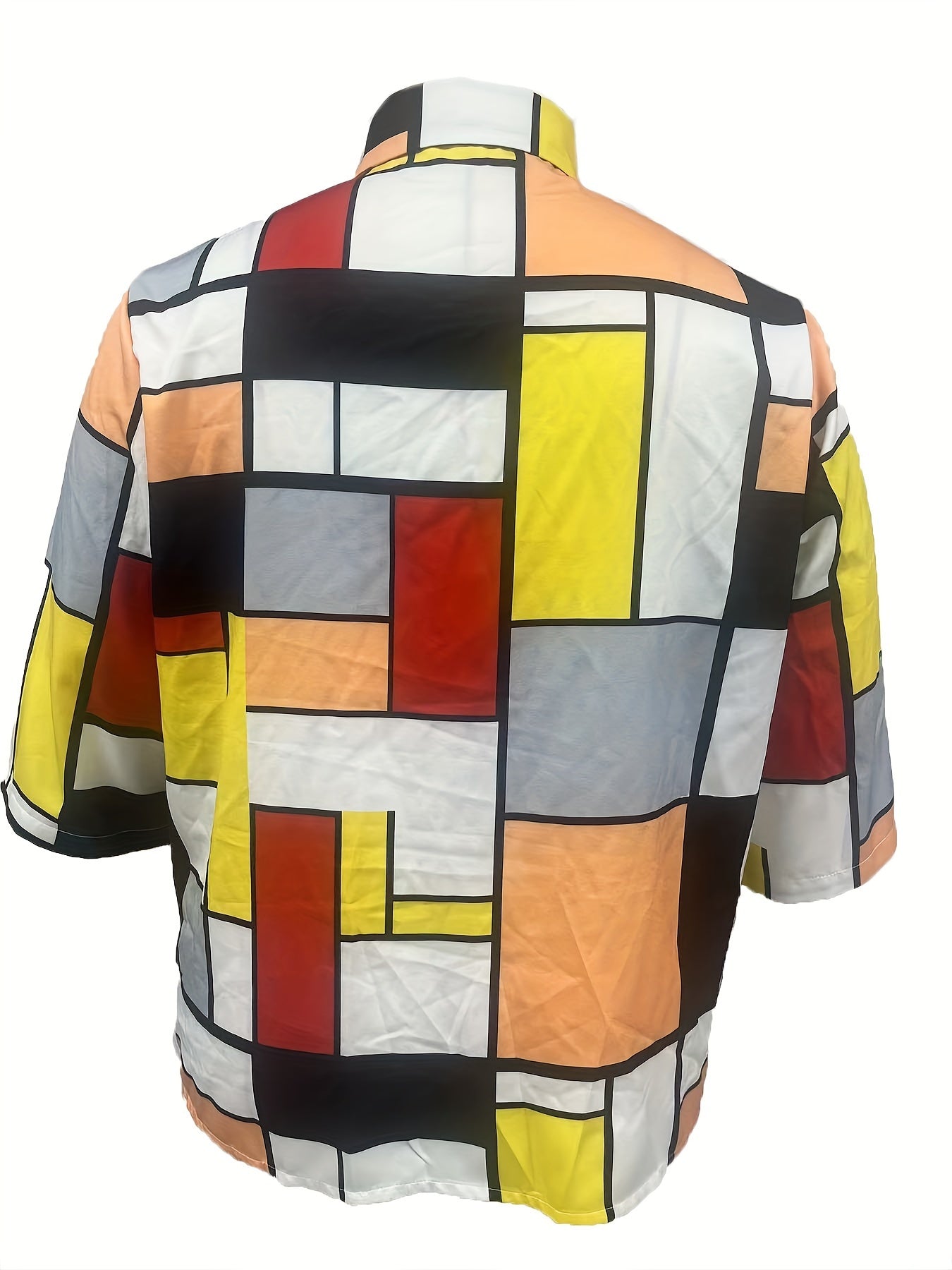 solvbao Plus Size Elegant Blouse, Women's Plus Geo Print Three Quarter Sleeve Lapel Collar Button Up Shirt
