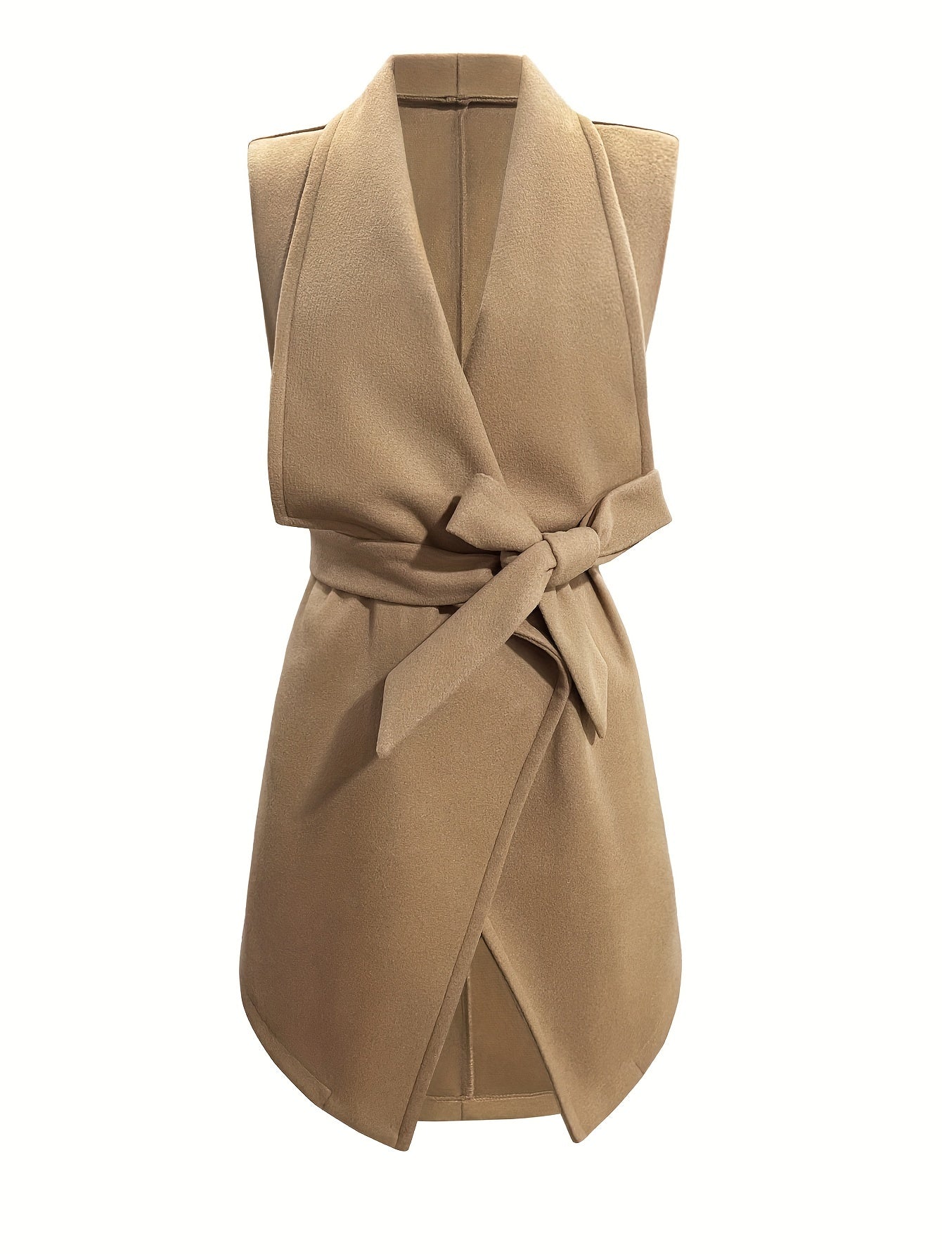 gbolsos Solid Waterfall Collar Vest, Elegant Sleeveless Bodycon Vest, Women's Clothing