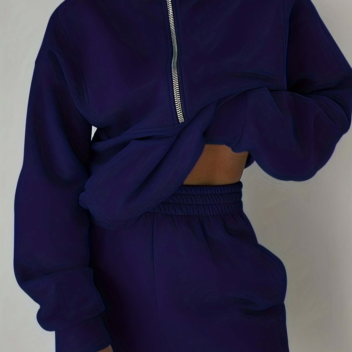 Casual Matching Two-piece Set, Zip Up Sweatshirt & Solid Sweatpants Outfits, Women's Clothing