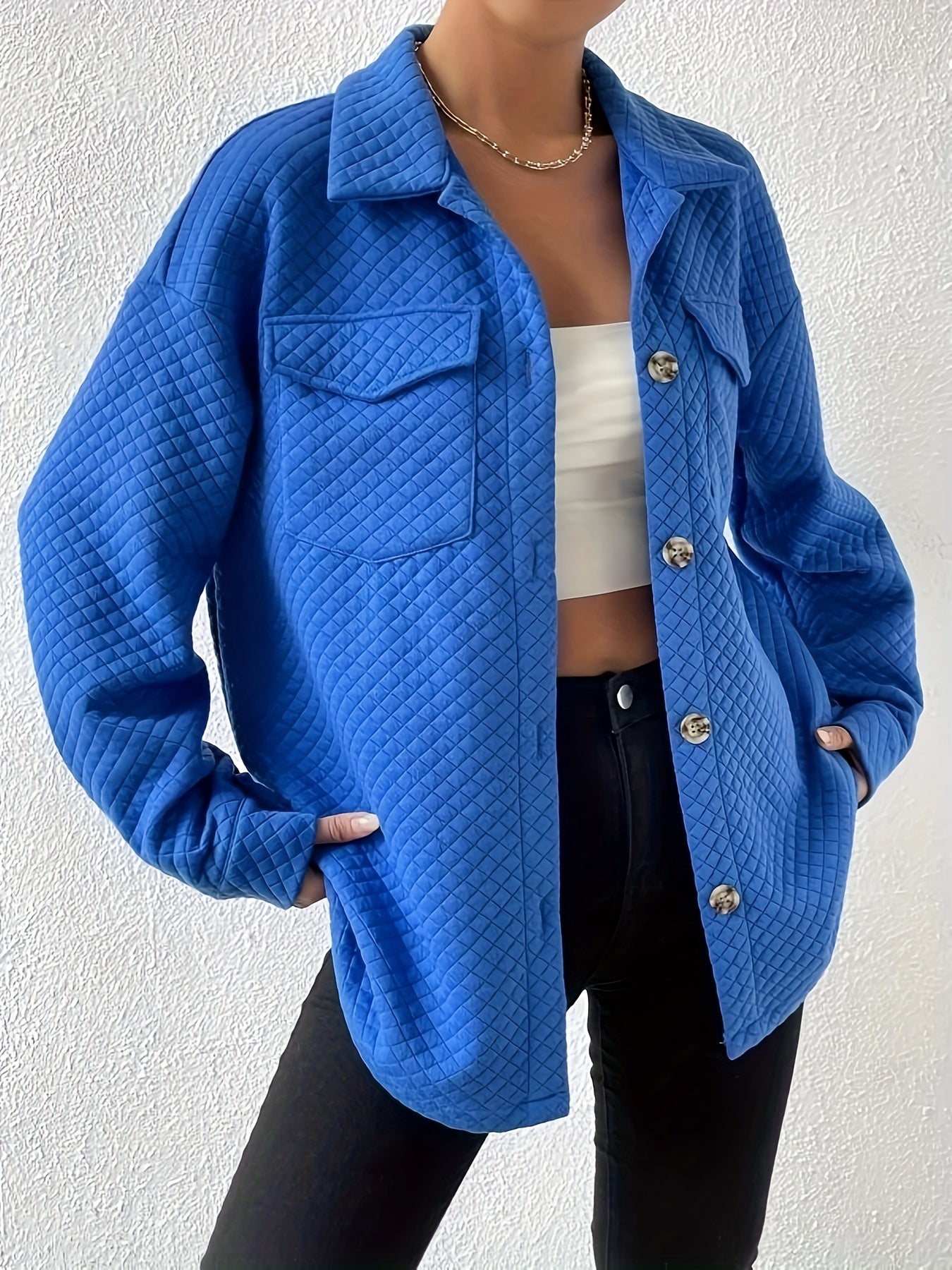 gbolsos Button Front Simple Jacket, Casual Long Sleeve Solid Outerwear, Women's Clothing