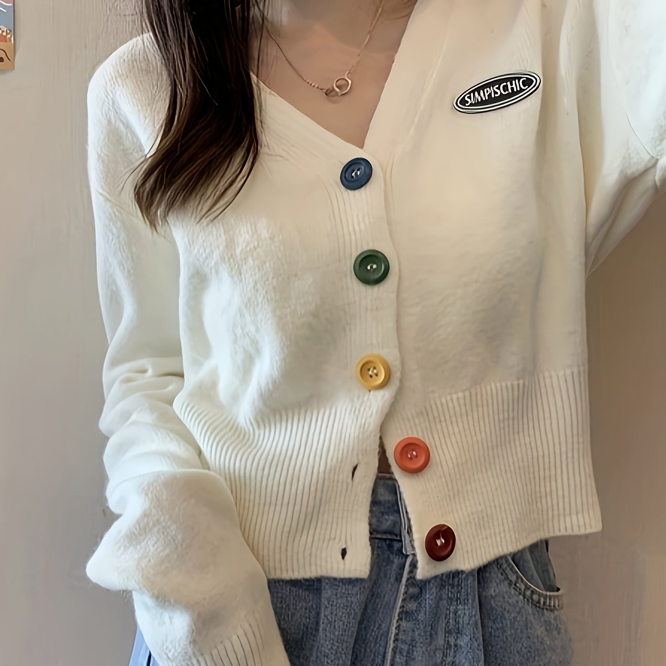 gbolsos Solid Colorful Buttons Cardigan, Casual Long Sleeve Drop Shoulder Outwear, Women's Clothing