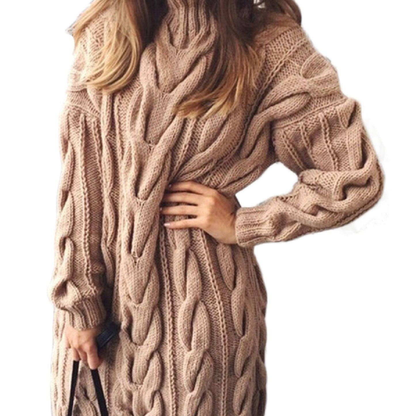 gbolsos Women's Sweater Long Sleeve Turtleneck Chunky Knit Casual Plus Size Soft Sweater