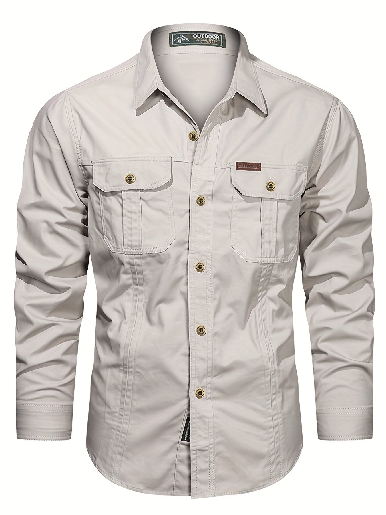gbolsos Trendy Men's Casual Long Sleeve Cargo Shirt With Pockets, Men's Shirt For Spring Autumn, Tops For Men