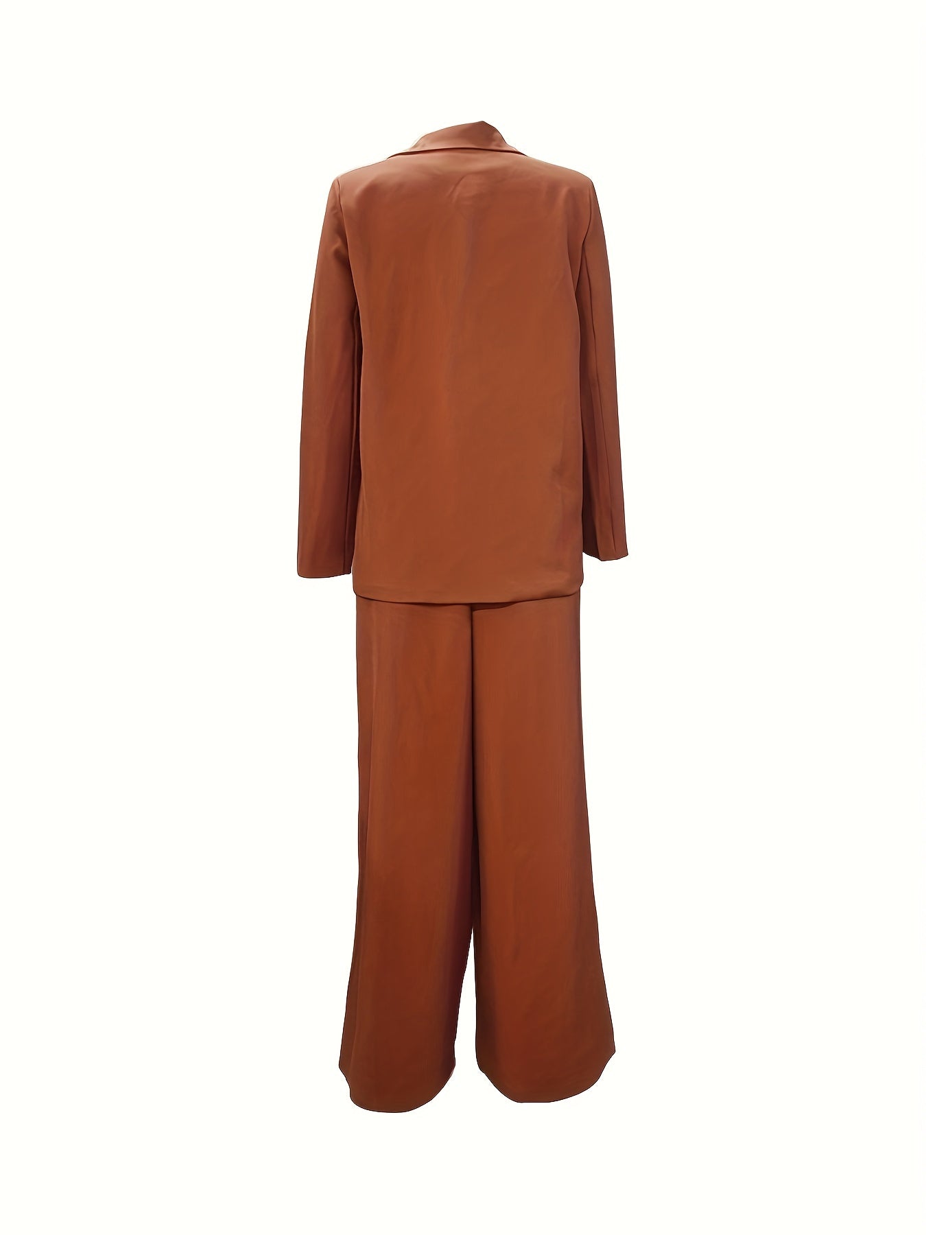 gbolsos Solid Casual Two-piece Set, Lapel Long Sleeve Blazer & Wide Leg Pants Outfits, Women's Clothing