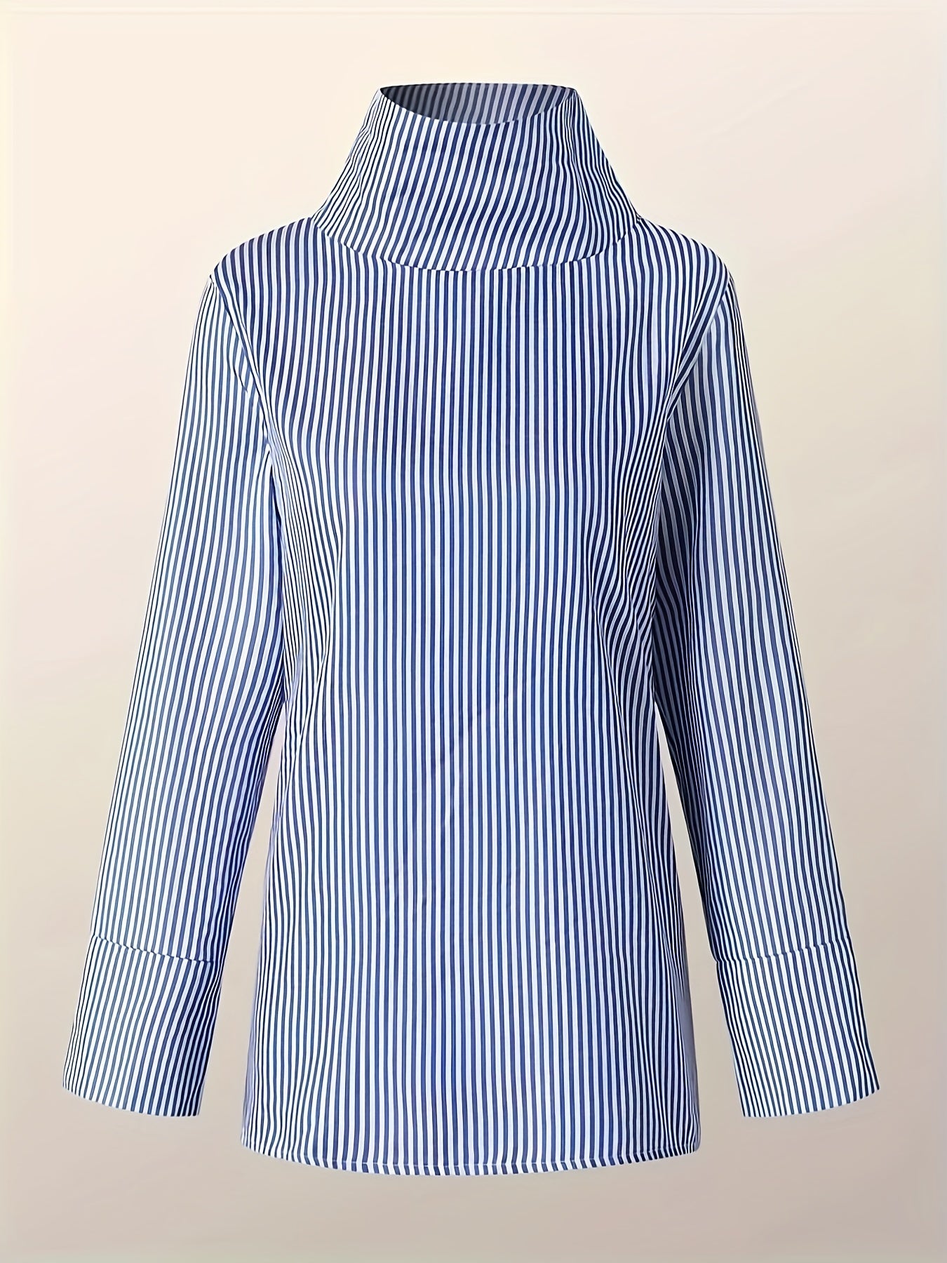 gbolsos Stripe Print Button Decor Blouse, Casual Long Sleeve Blouse For Spring & Fall, Women's Clothing