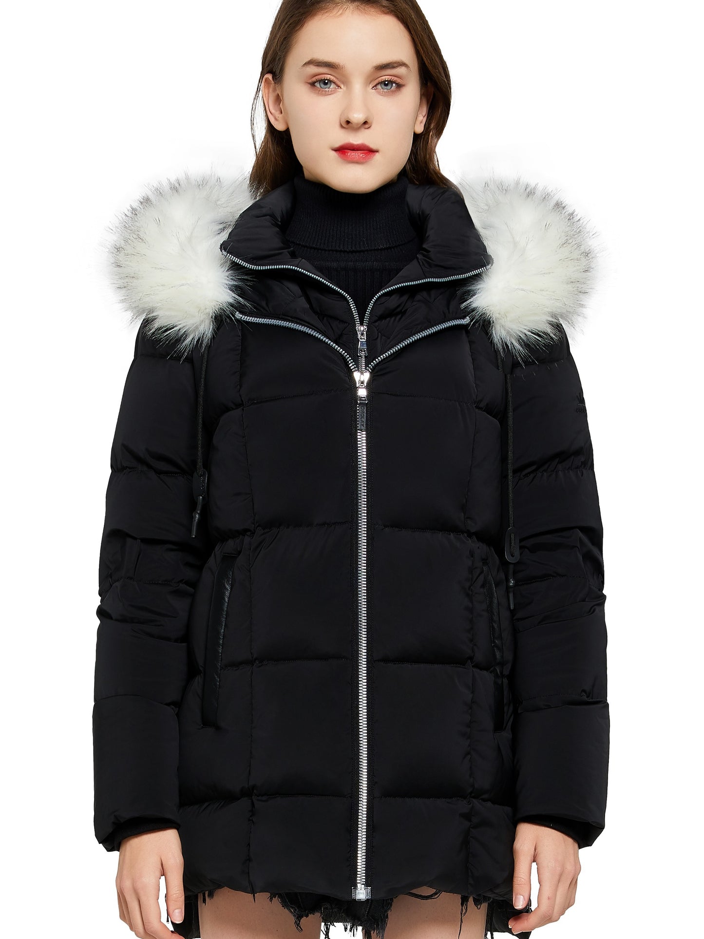 gbolsos Women's Winter Overcoat Jacket, Mid-Length Waist Solid Color Hooded Collar Padded Coats Top