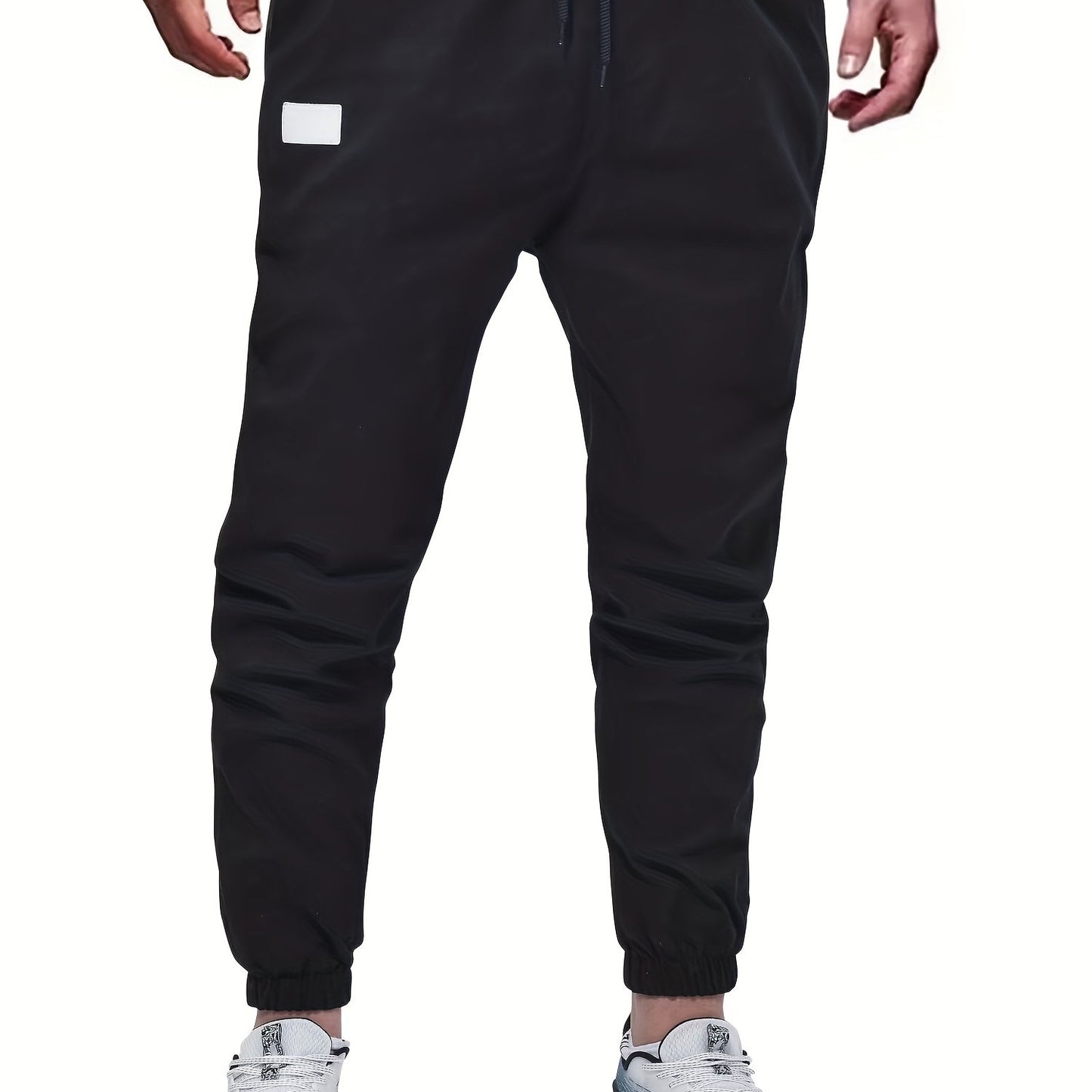 gbolsos Woven Cotton Blend Joggers, Men's Casual Solid Color Slightly Stretch Drawstring Pants For Spring Summer