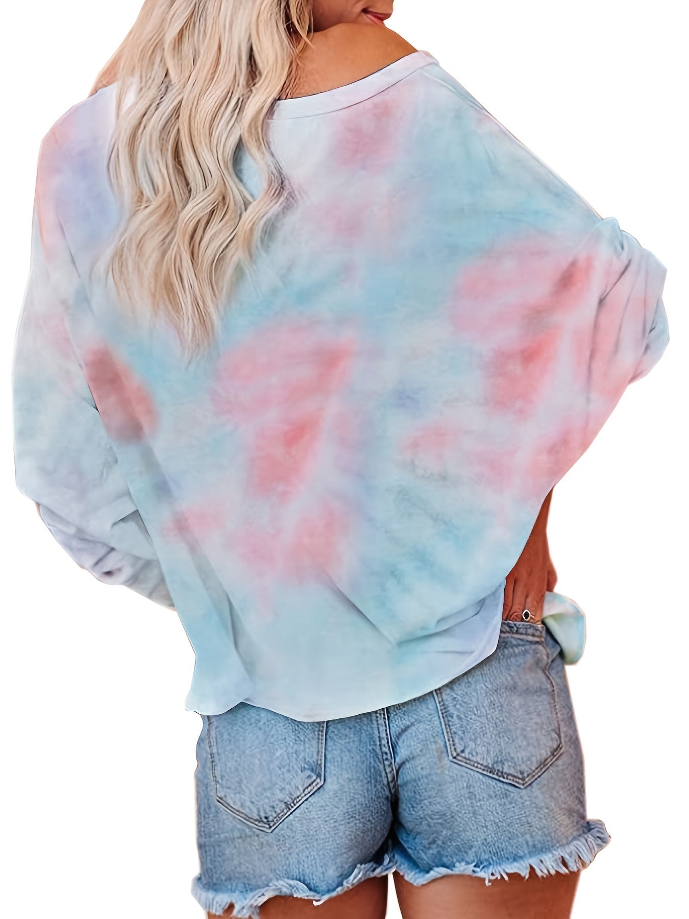 gbolsos Tie Dye Crew Neck Long Sleeve Pullover Top, Casual Everyday T-Shirt For Valentine's Day Gifts, Women's Clothing