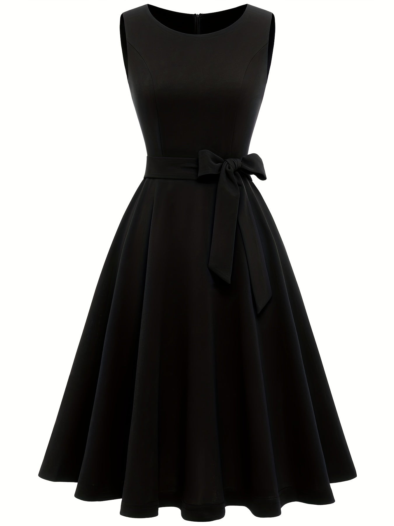 Simple Sleeveless Dress, Vintage Crew Neck Solid Party Dress, Women's Clothing
