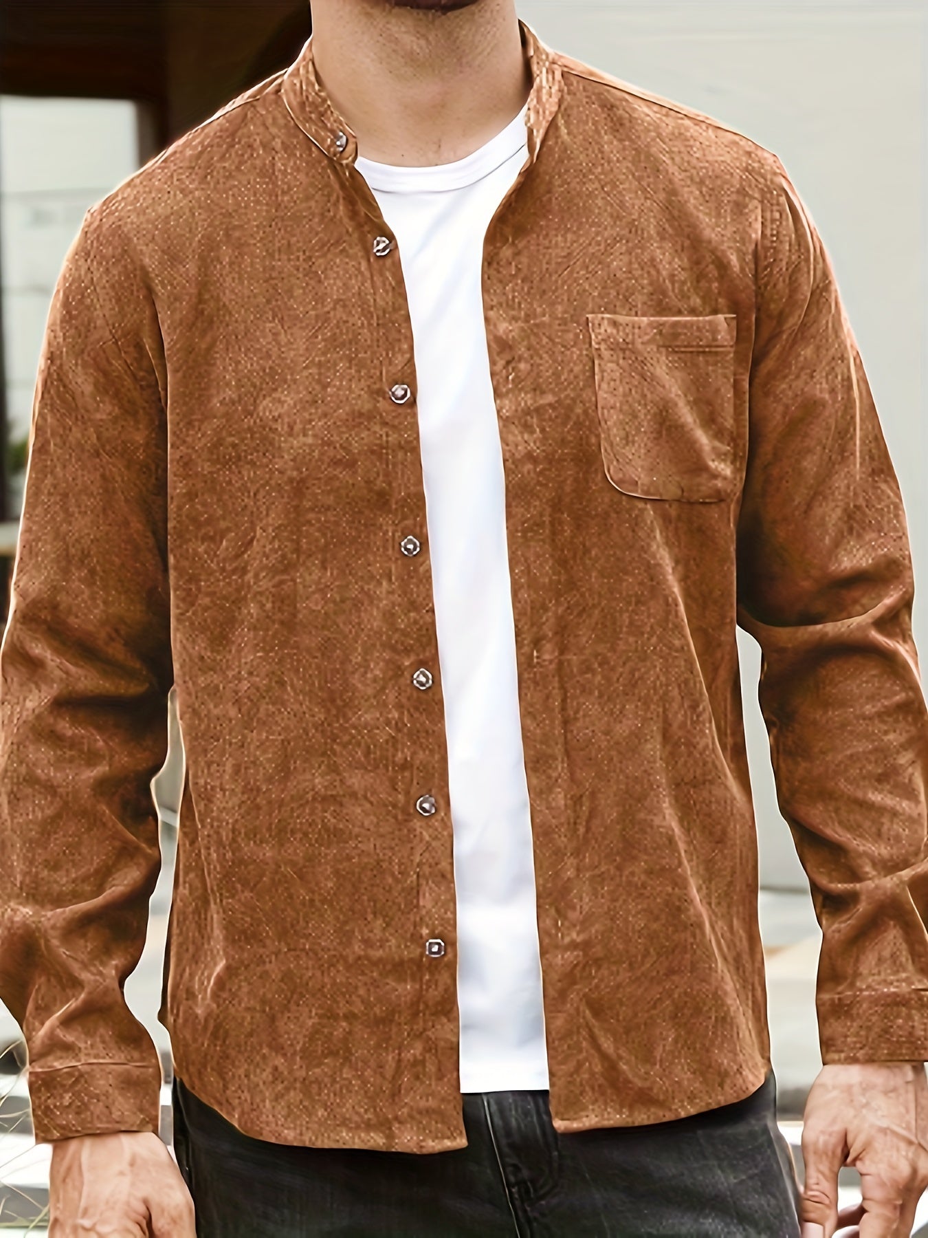 gbolsos Men's Casual Button Up Long Sleeve Shirt With Chest Pocket, Men's Clothes For Spring Summer Autumn, Tops For Men