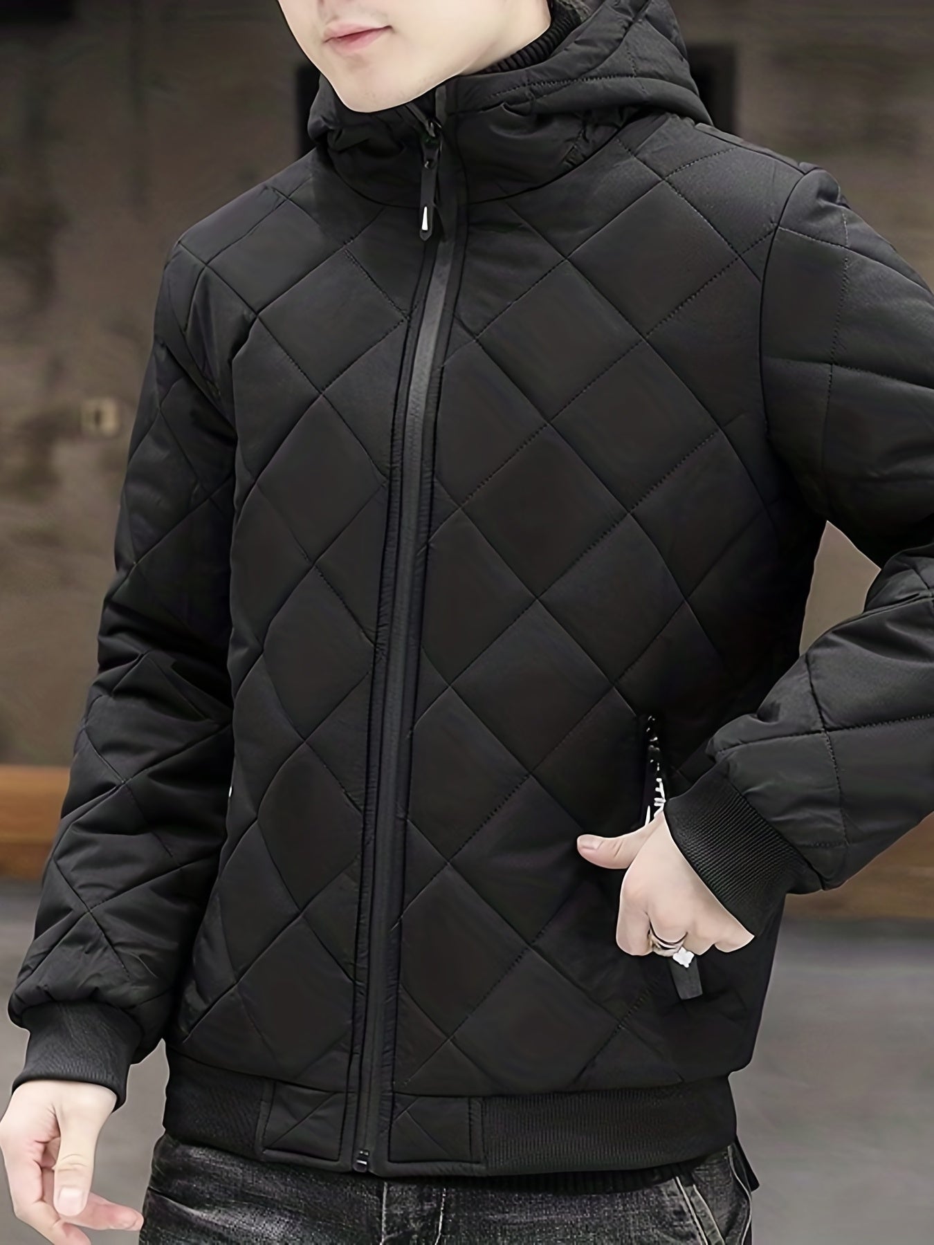 gbolsos Warm Winter Plush Hooded Jacket, Men's Casual Zip Up Cotton Padded Jacket For Fall Winter Outdoor
