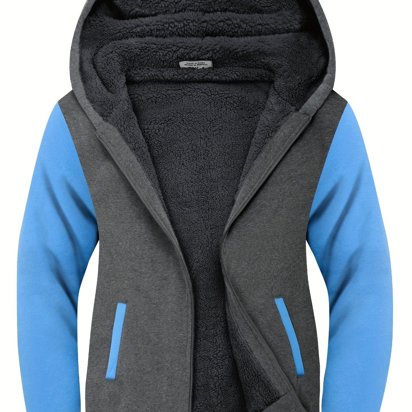 gbolsos Men's Contrast Colors Trendy And Versatile Zipper Hoodies Drawstring Fleece Long Sleeve Jacket, Suitable For Autumn And Winter, Suitable For Outdoor Sports
