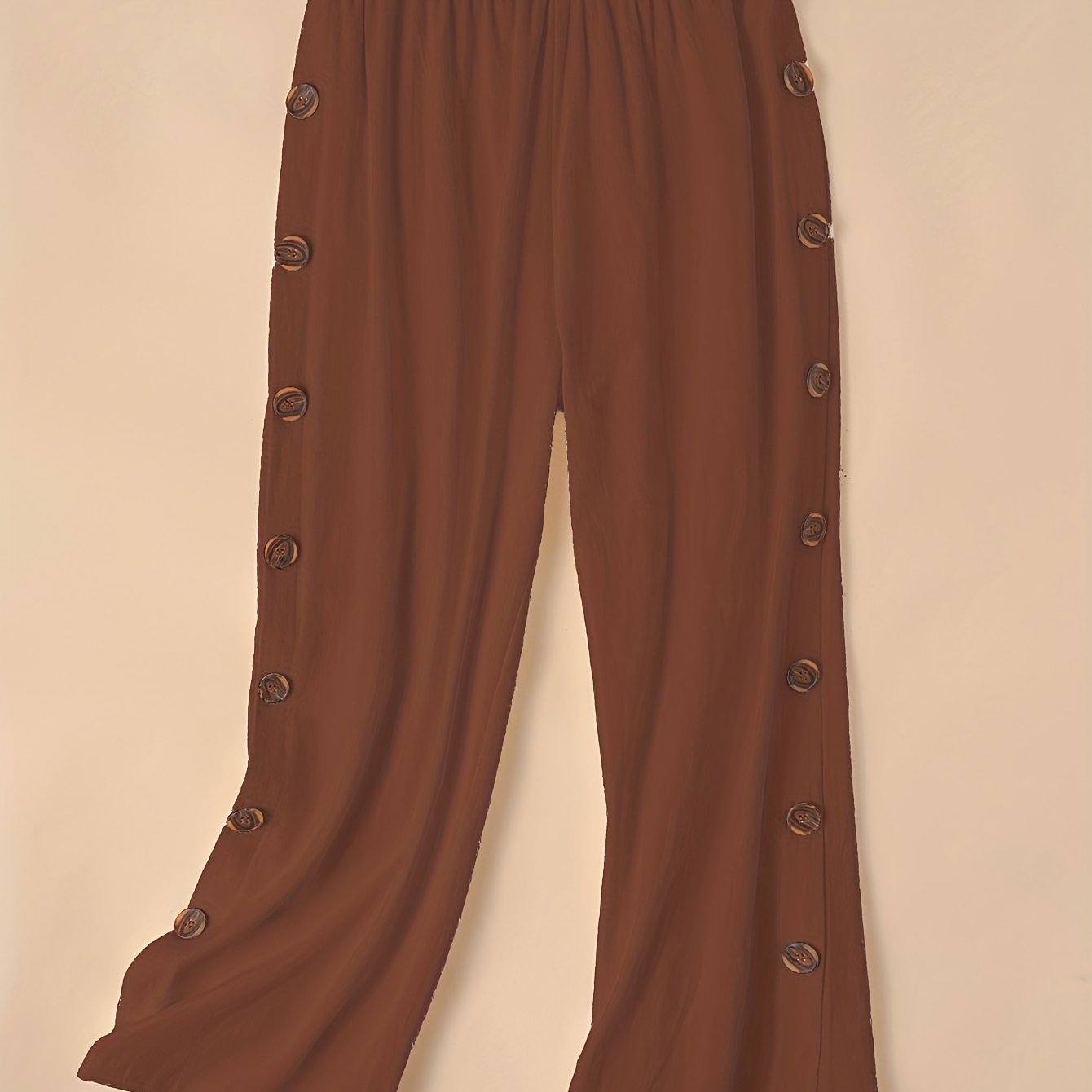 gbolsos Side Button Wide Leg Pants, Boho Casual Pants For Spring & Summer, Women's Clothing
