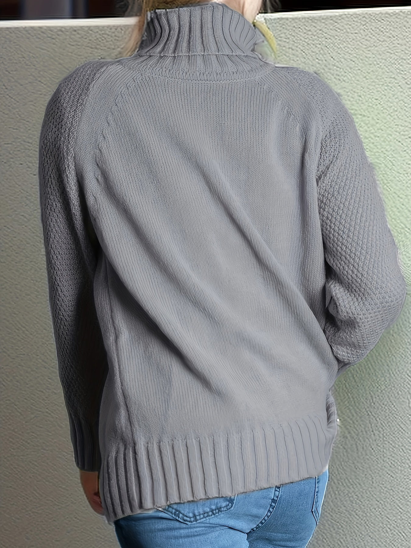 gbolsos Solid Turtle Neck Loose Pullover Sweater, Casual Long Sleeve Raglan Shoulder Sweater, Women's Clothing