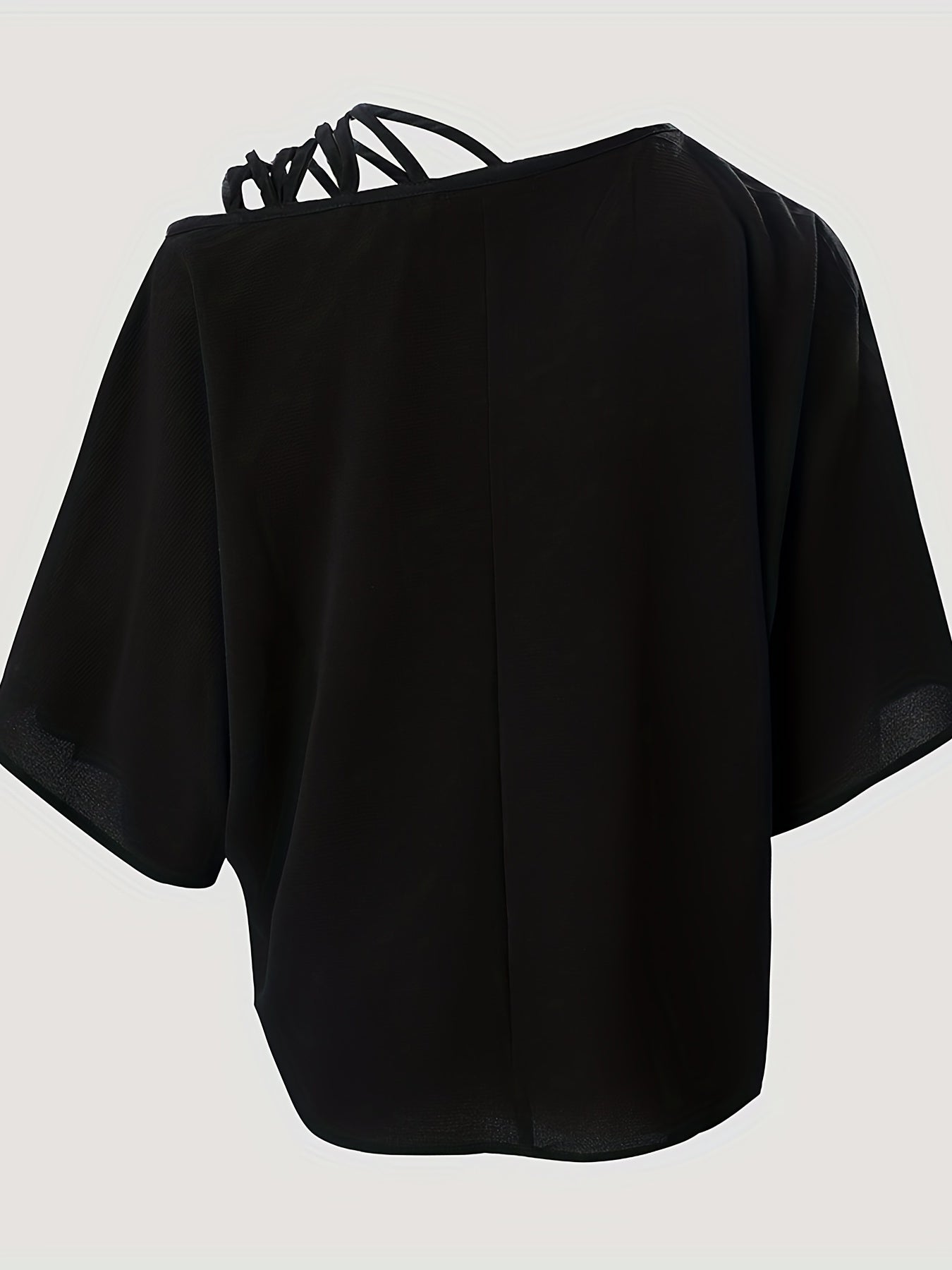 Plus Size Casual Top, Women's Plus Rose Print Criss Cross One Shoulder Slight Stretch Top