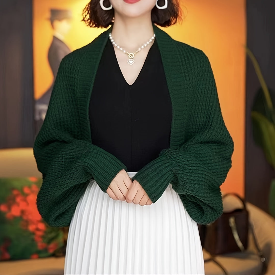 Elegant Bat Sleeves Knitted Shawl Stylish Monochrome Versatile Cardigan Poncho Autumn Winter Warm Elastic Cloak