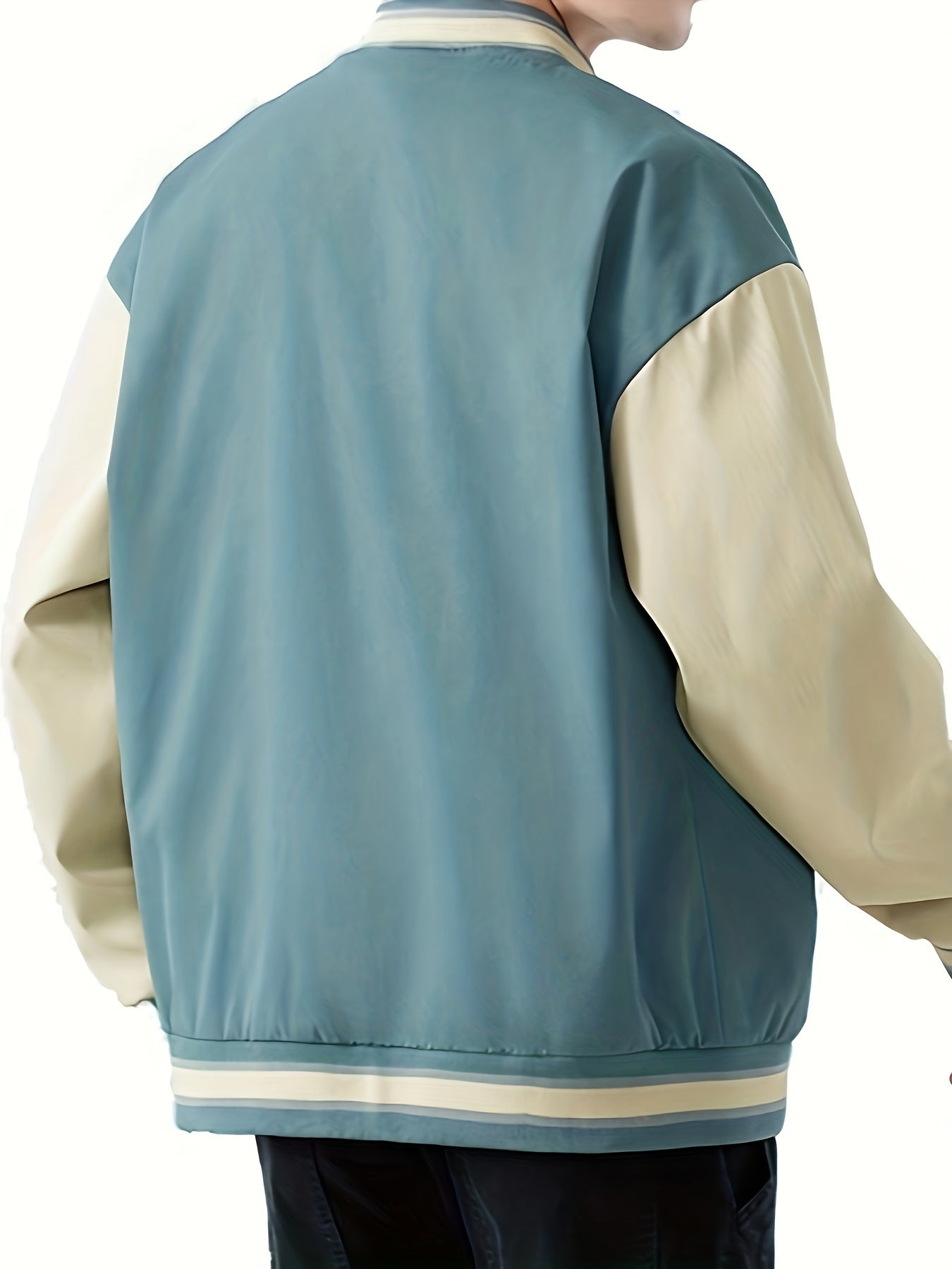 gbolsos Men's Autumn Winter Baseball Jacket Contrast Color Raglan Band Collar Jacket For Males, Men's Clothing, Plus Size