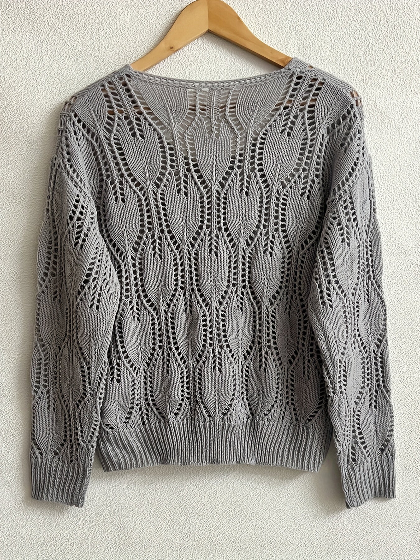 Cut Out V Neck Sweater, Casual Long Sleeve Sweater For Fall & Winter, Women's Clothing