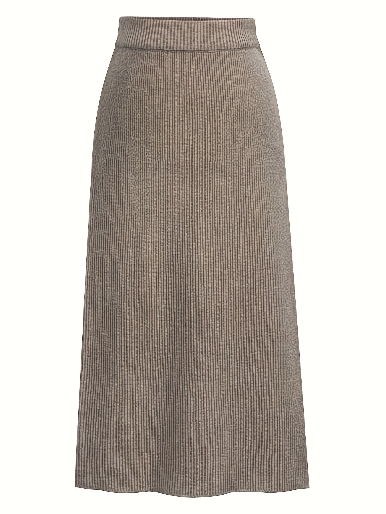 gbolsos Plus Size Elegant Knit Skirt, Women's Plus Solid Ribbed High Rise High Stretch Split Hem Midi Maxi Skirt