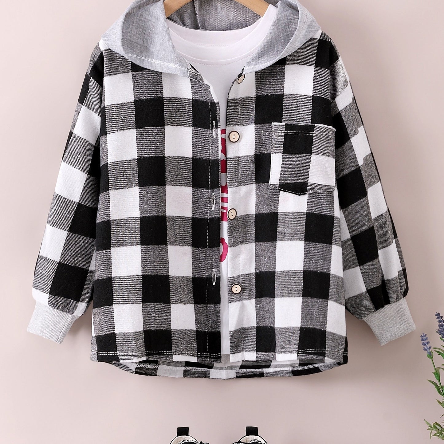 gbolsos Boys Fashion Plaid Hooded Jacket, Long Sleeve Button Down Hooded Jacket, Kids Clothing