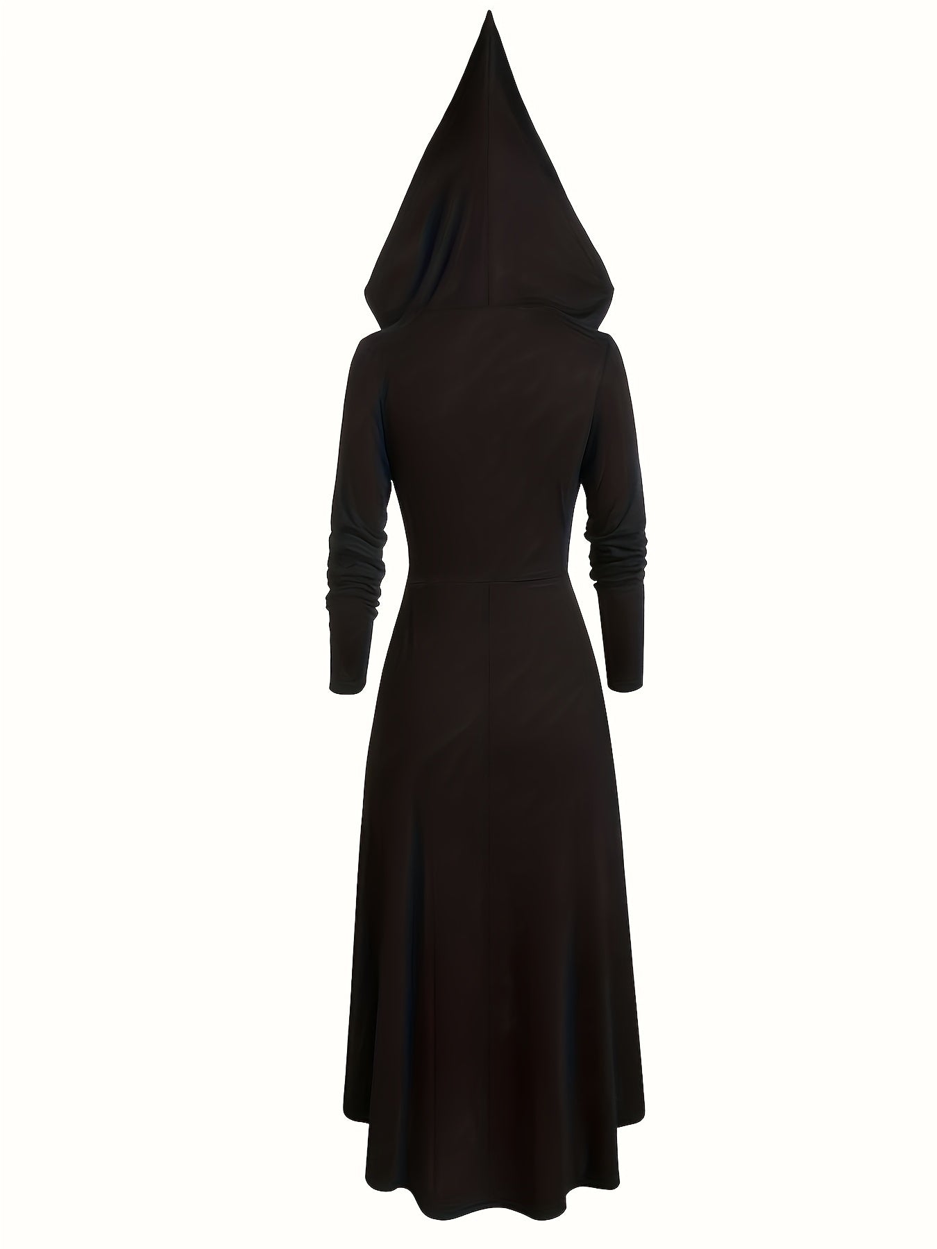 gbolsos Solid Circle Decor Hooded Dress, Vintage Asymmetrical Hem Cosplay Dress For Spring & Fall, Women's Clothing