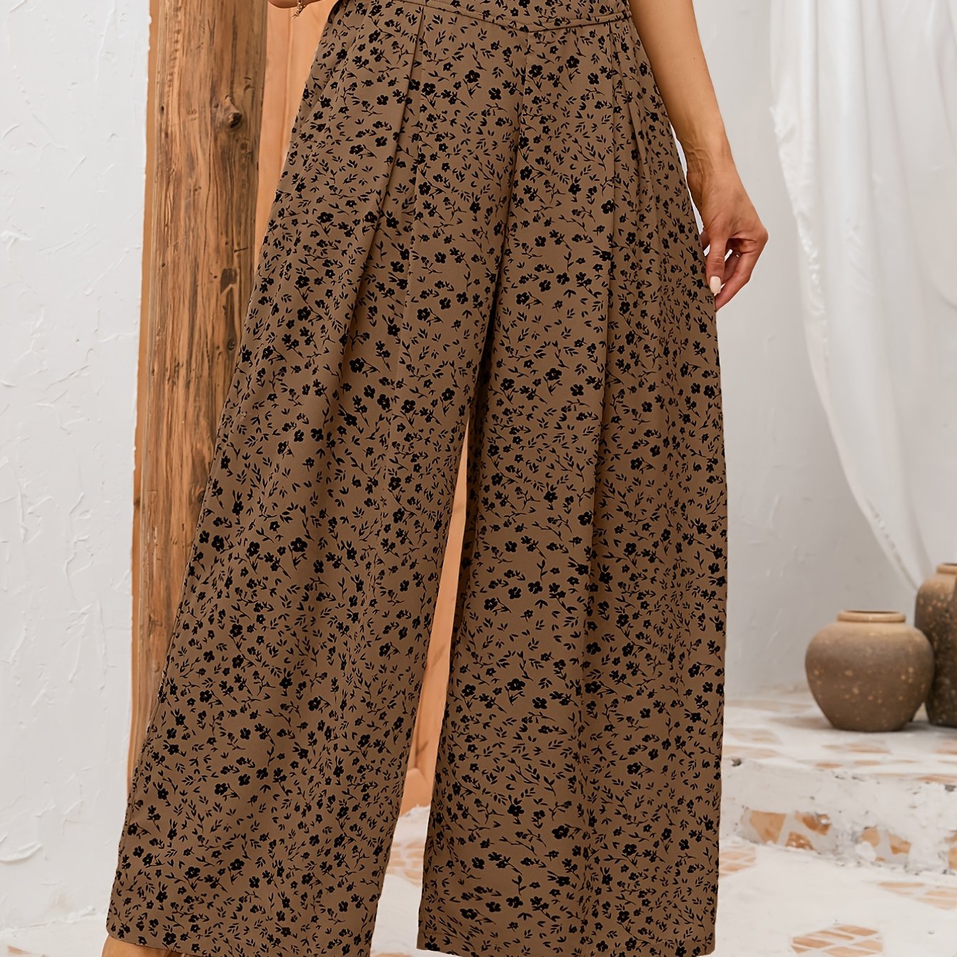 gbolsos Floral Print Wide Leg Pants, Casual Loose Pants For Spring & Summer, Women's Clothing