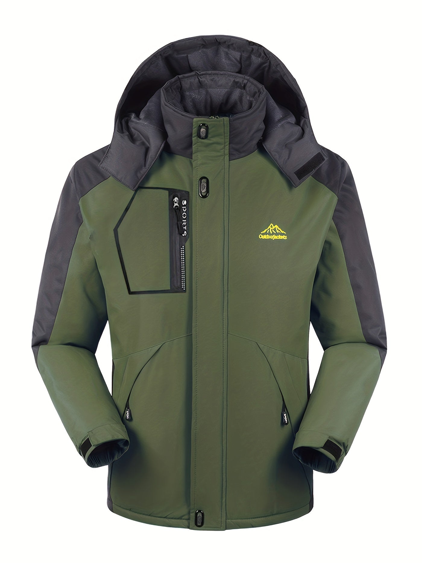 gbolsos Men's Casual Color Block Thick Hooded Jacket, Waterproof Windproof Stand Collar Fleece Thermal Jacket For Winter Jacket Gifts Best Sellers