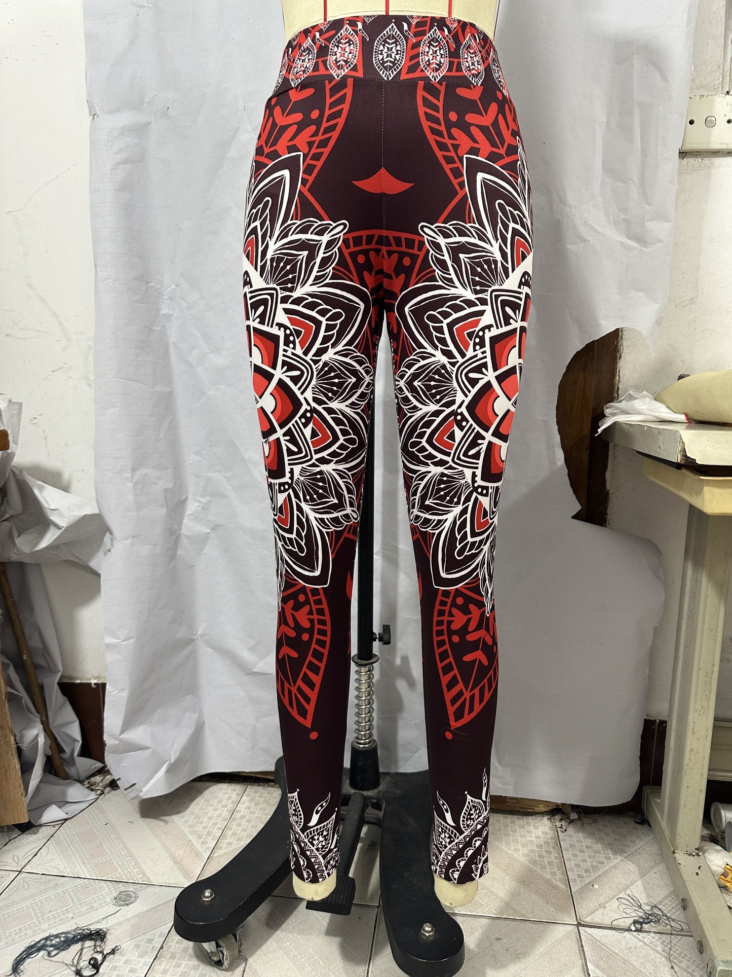 gbolsosEthnic Floral Print Leggings, Sexy High Waist Slim Long Length Leggings, Women's Clothing