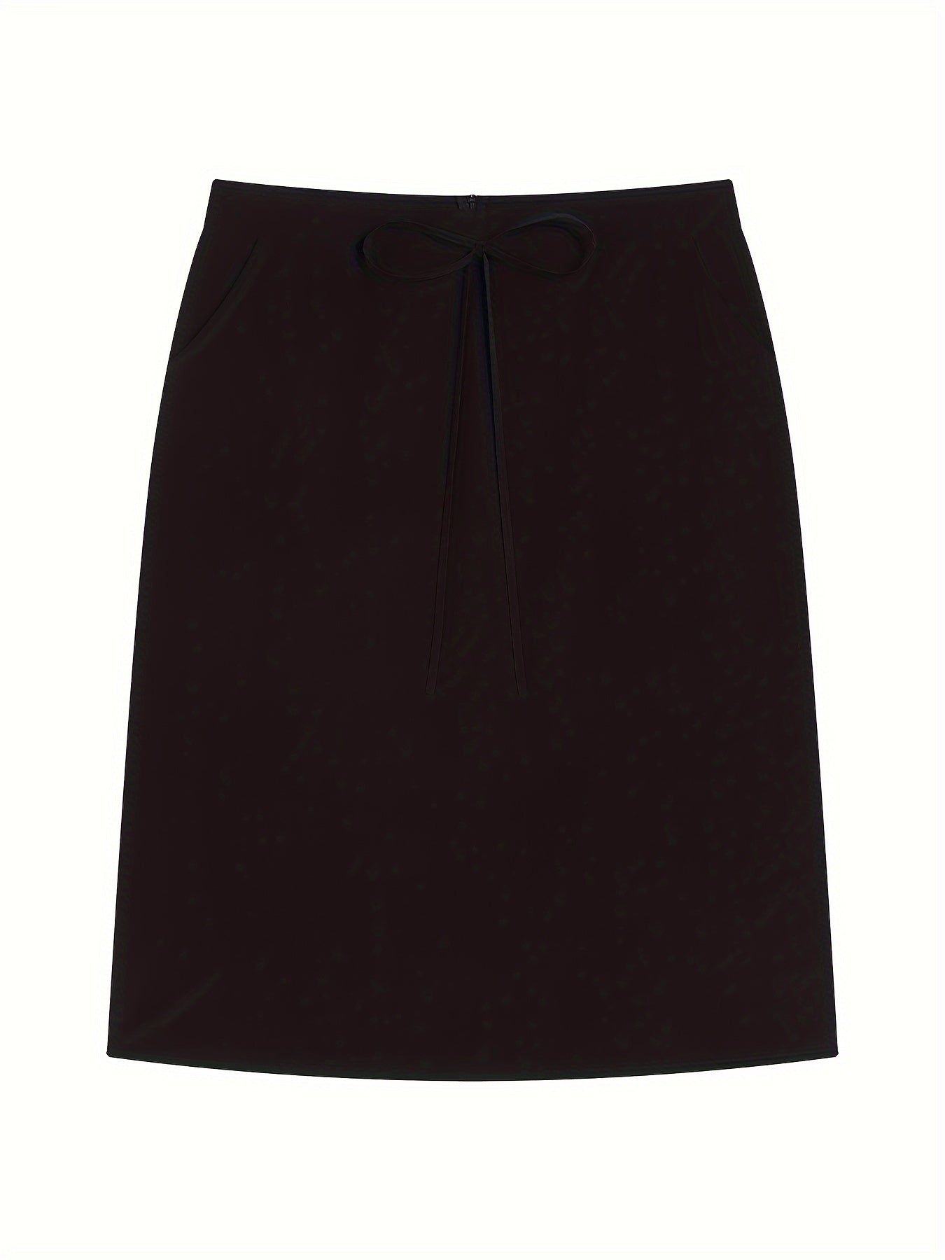 gbolsos Plus Size Elegant Skirt, Women's Plus Solid Elastic Drawstring High Rise Maxi Skirt With Pockets