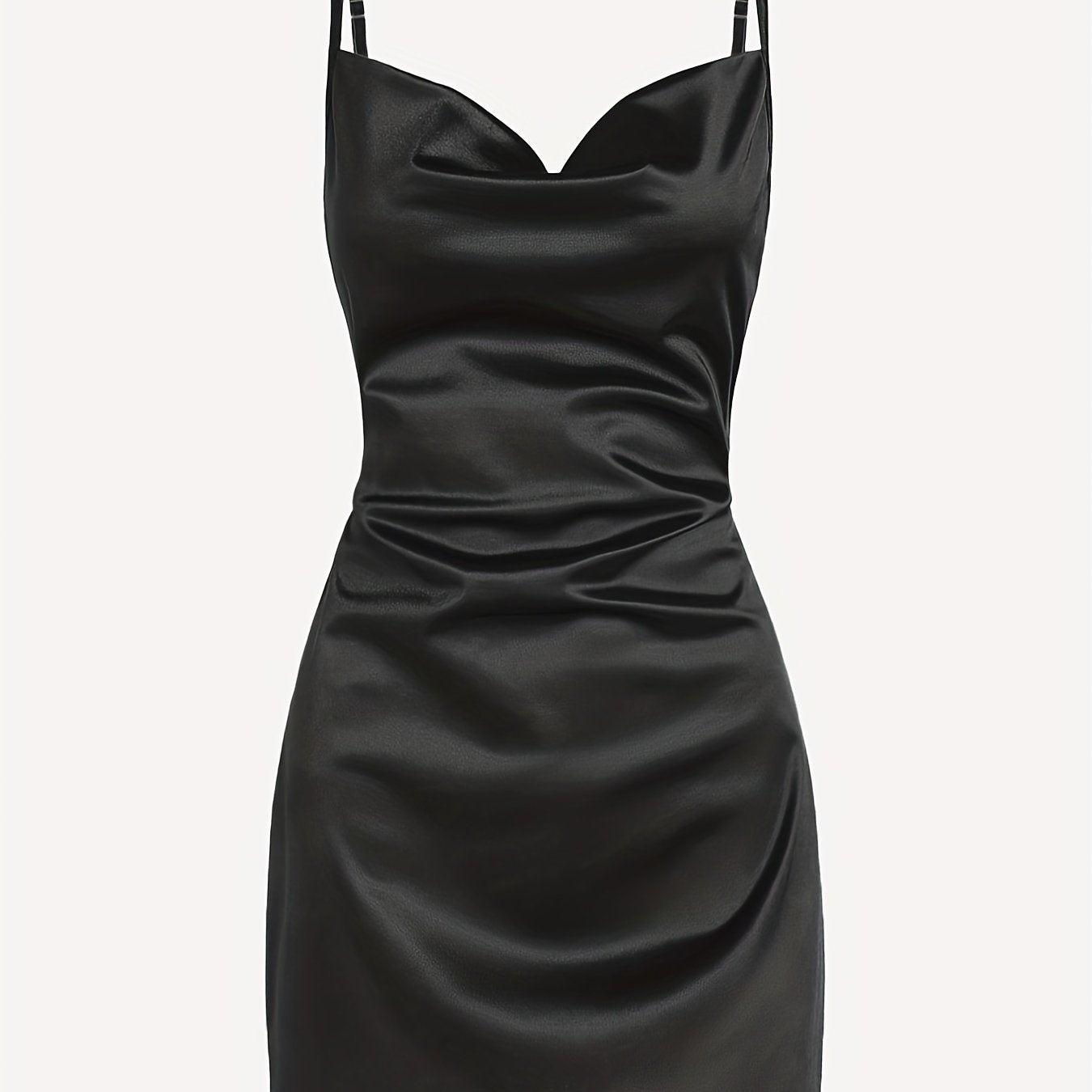 Solid Cowl Neck Spaghetti Dress, Sexy Tie Back Bodycon Cami Dress For Summer, Women's Clothing