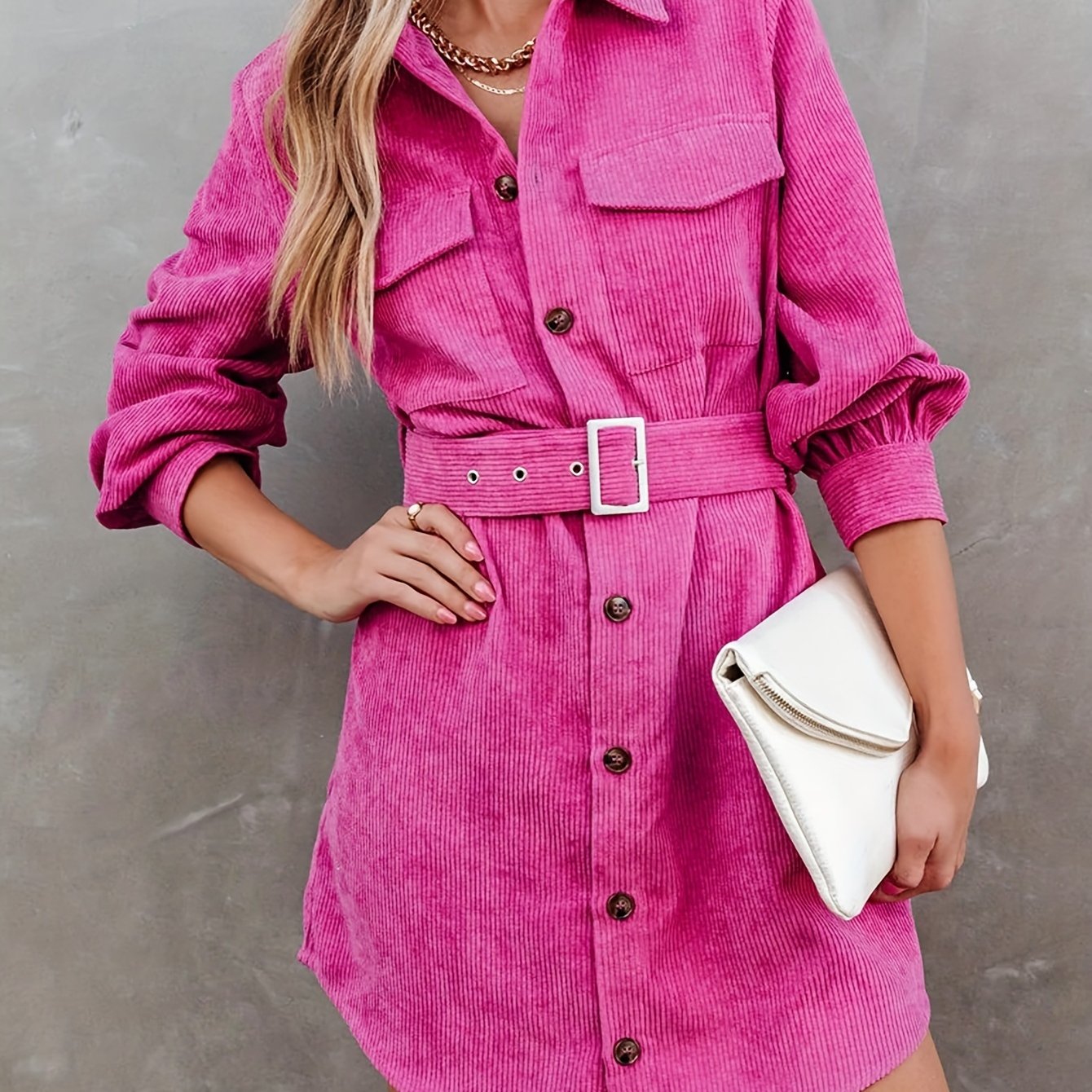 gbolsos Button Front Mini Dress, Casual Long Sleeve Versatile Dress, Women's Clothing