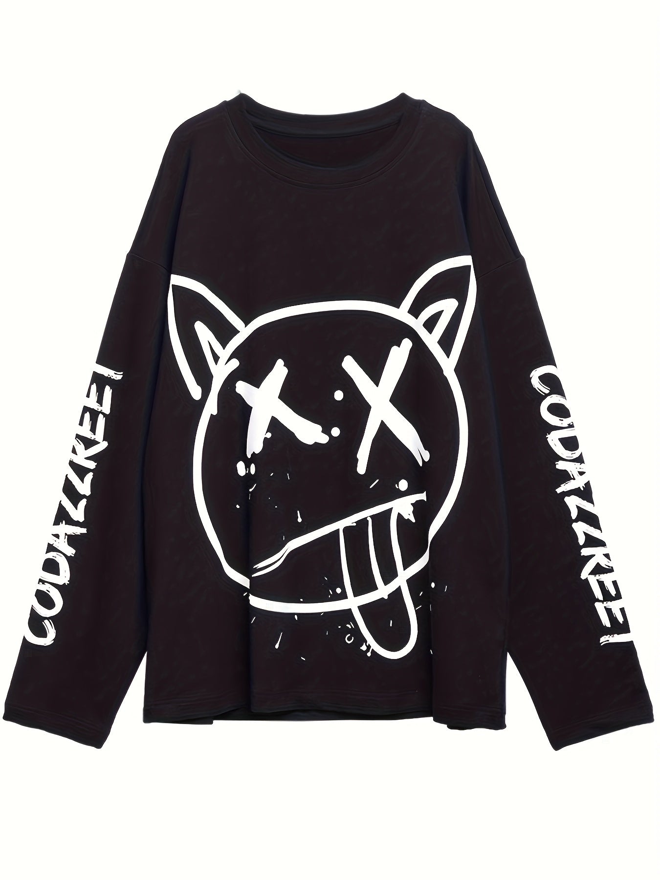 Graffiti Print Crew Neck T-Shirt, Casual Loose Long Sleeve Top For Spring & Fall, Women's Clothing