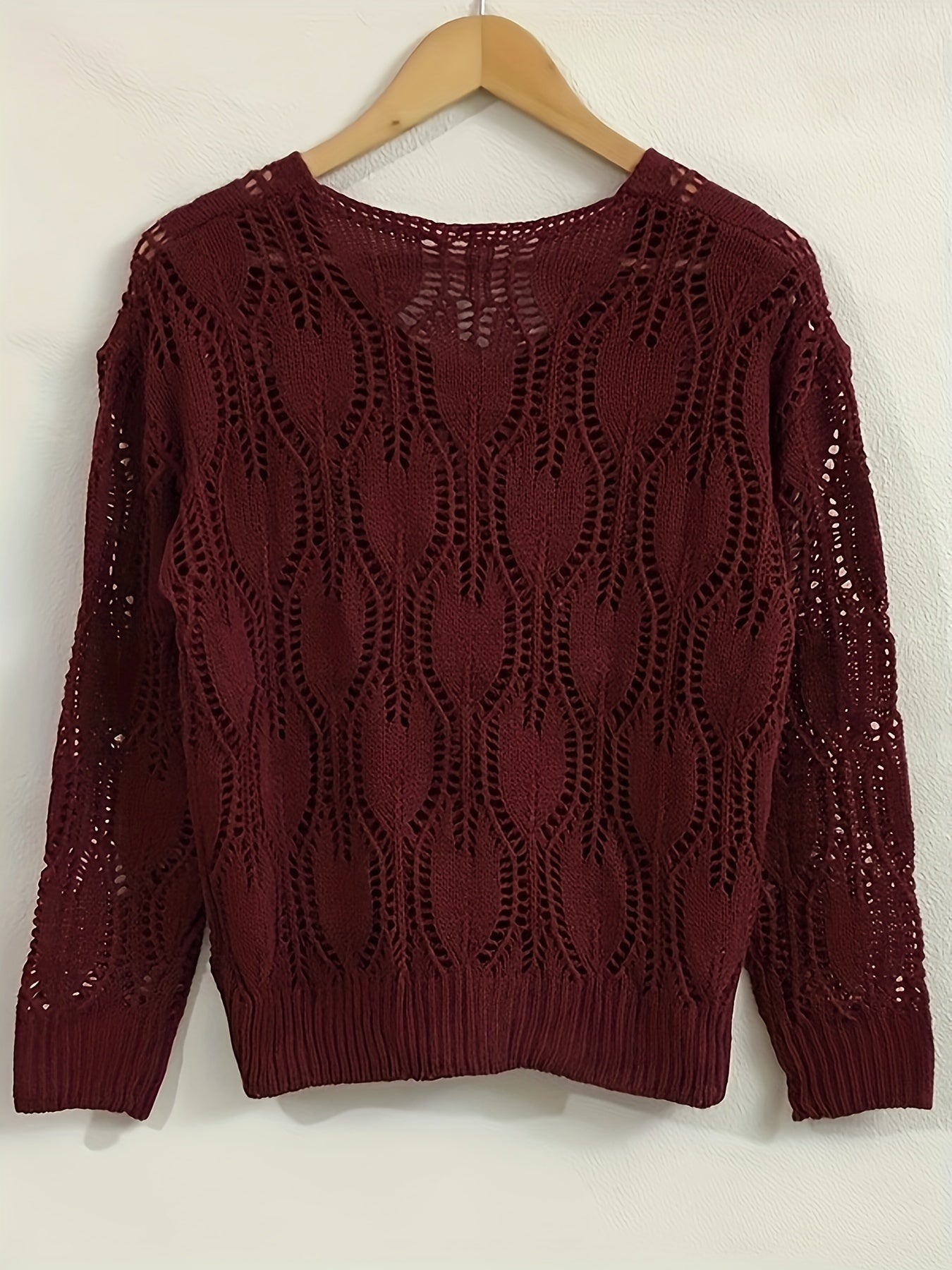 Cut Out V Neck Sweater, Casual Long Sleeve Sweater For Fall & Winter, Women's Clothing