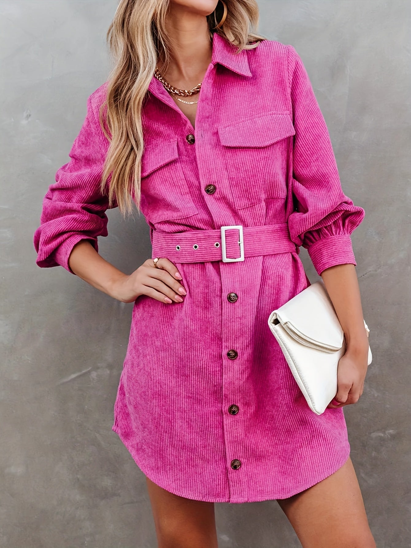 gbolsos Button Front Mini Dress, Casual Long Sleeve Versatile Dress, Women's Clothing