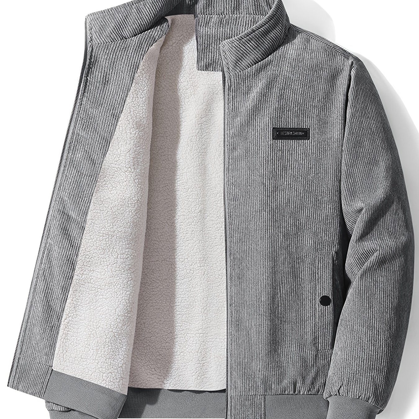 gbolsos Men's Autumn&Winter Trendy Casual Khaki&Grey Lightweight Fleece Corduroy Cotton Lapel Jacket