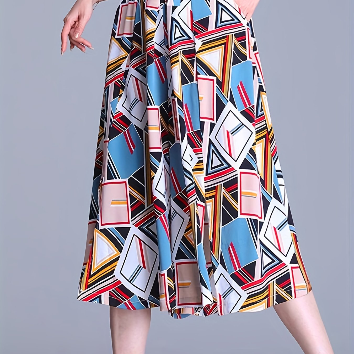 gbolsos Geometric Print Culottes, Boho High Waist Wide Leg Cropped Pants, Women's Clothing