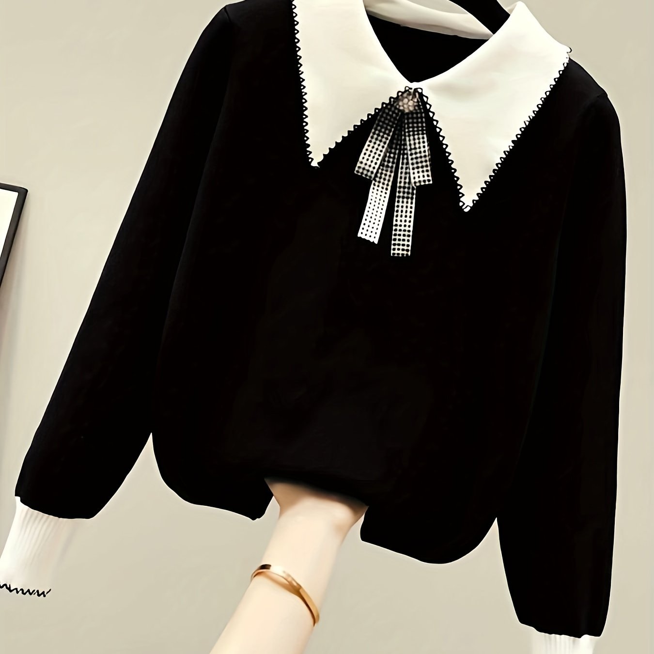 gbolsos Long Sleeve Shirt Collar Sweater, Spring & Fall Elegant Casual Warm Sweater, Women's Clothing