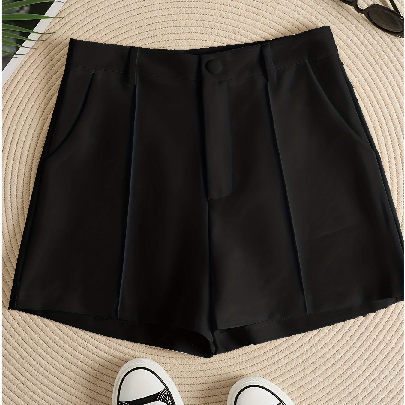 gbolsos Solid Color High Waist Shorts, Casual Zipper Front Shorts For Spring & Summer, Women's Clothing