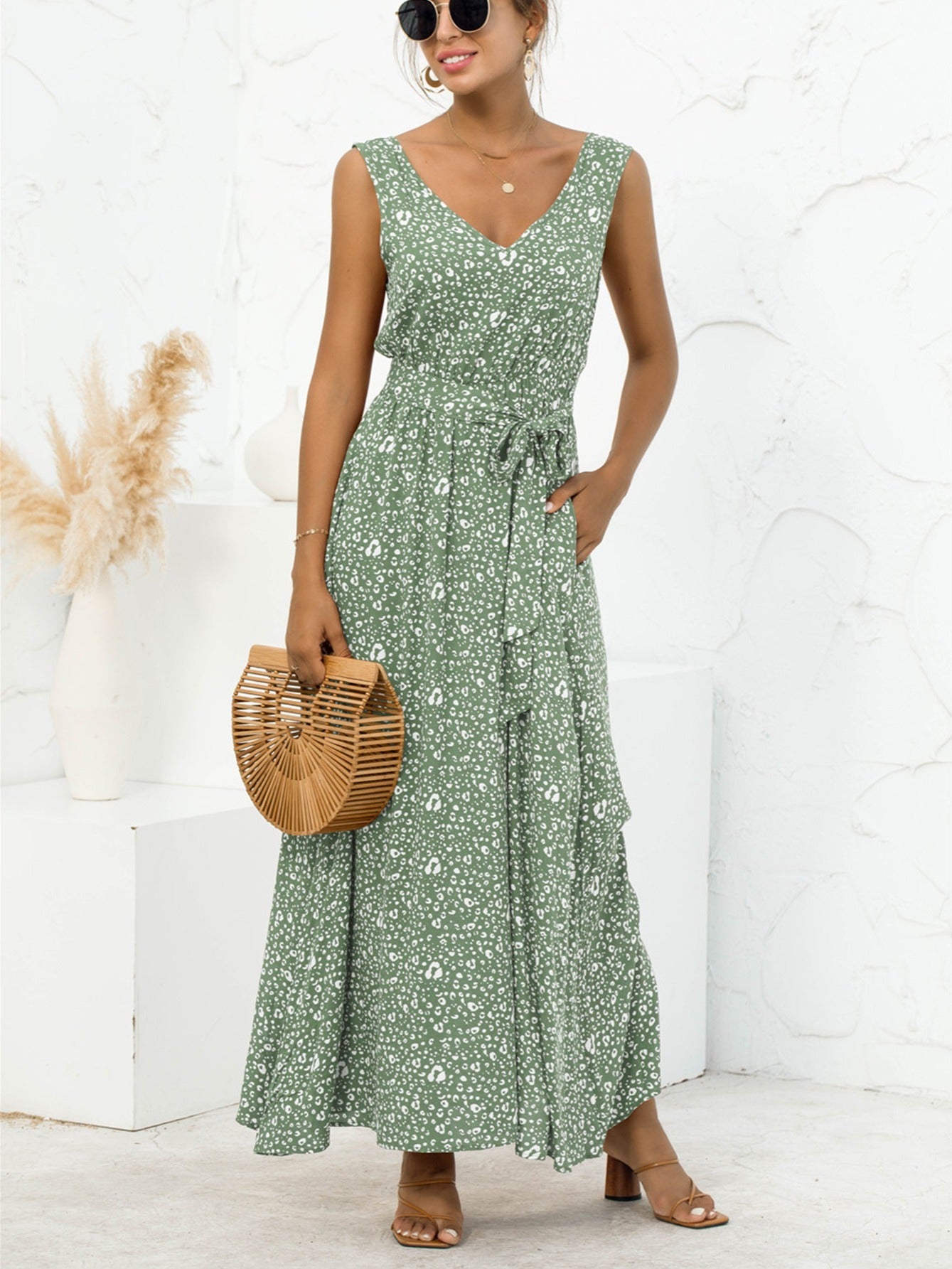 2025 gbolsos Women's Dresses V Neck Floral Print Maxi Dresses