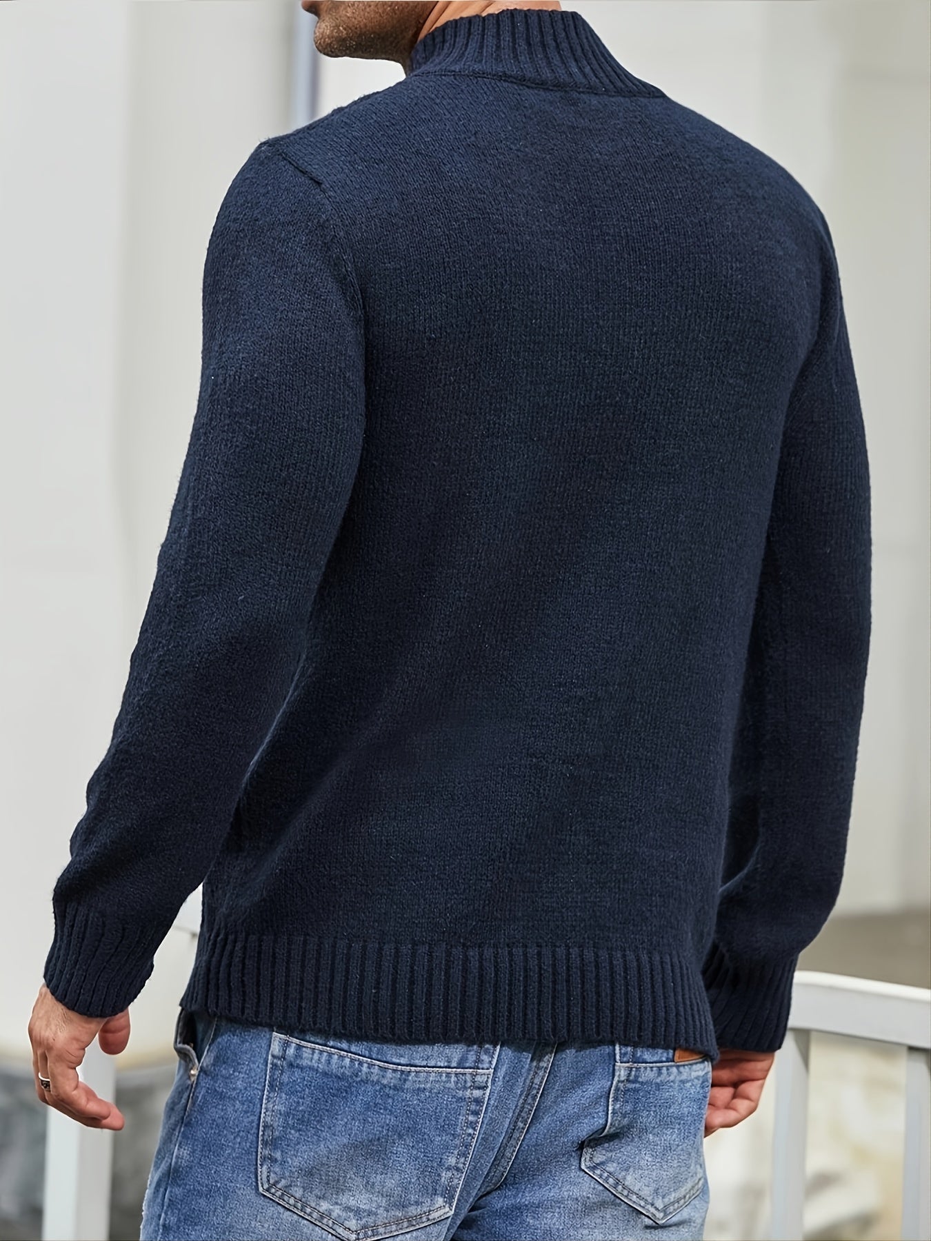 Men's Cable Knit Button Retro Long Sleeve Pullover Sweater
